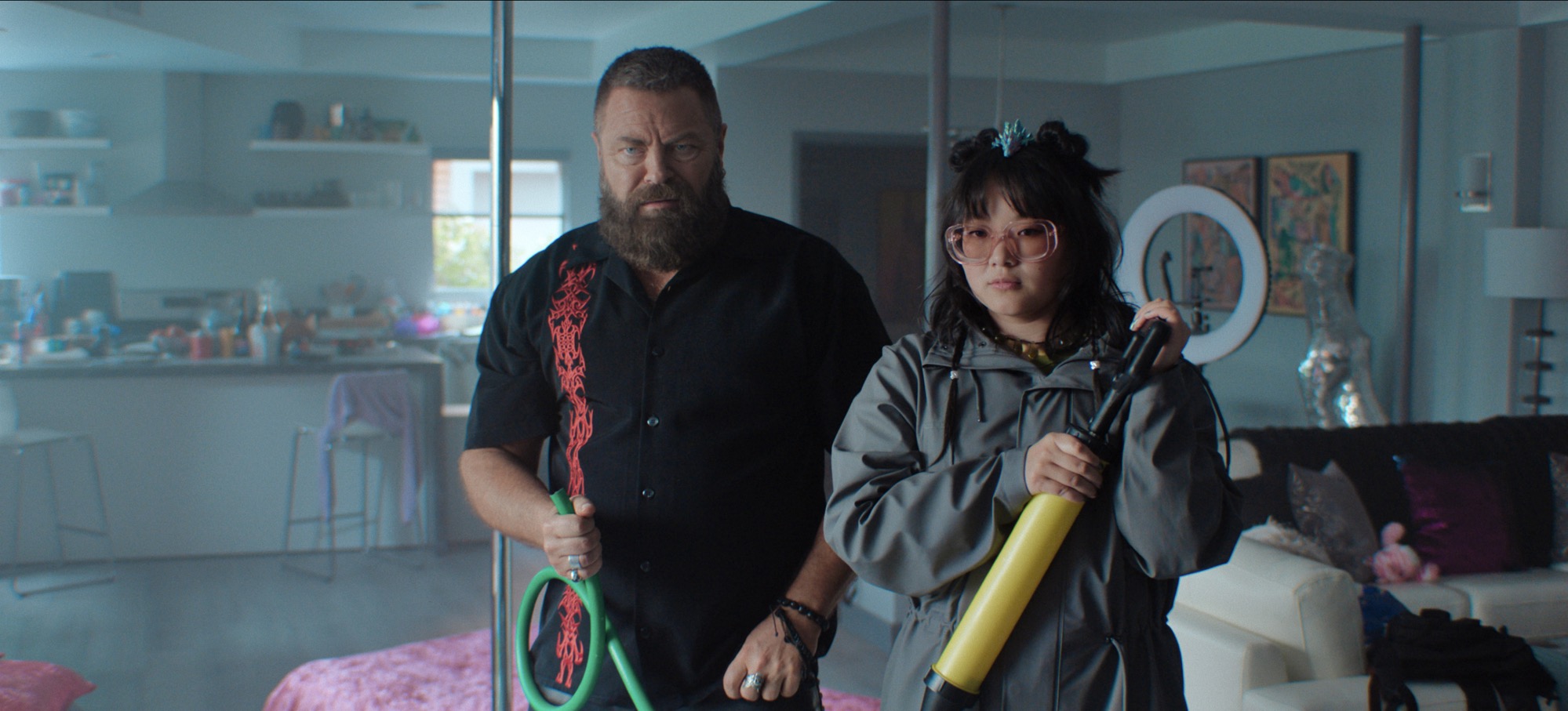 Nick Offerman and Thaddea Graham in "Margo’s Got Money Troubles," premiering April 15, 2026 on Apple TV.