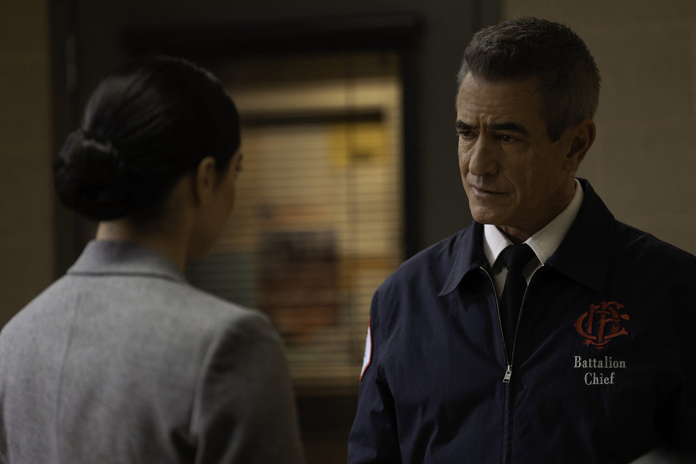 CHICAGO FIRE Season 14 Episode 14 Still -- "Hit and Run" Episode 1414 -- Pictured: Dermot Mulroney as Dom Pascal -- (Photo by: Peter Gordon/NBC)