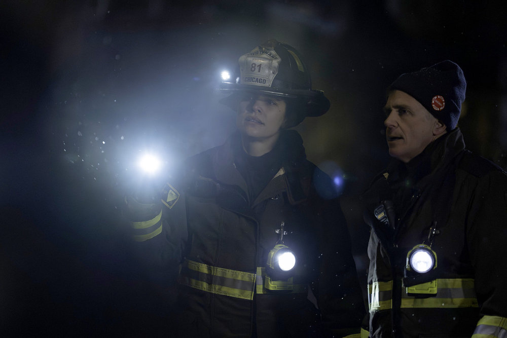 CHICAGO FIRE -- "Hit and Run" Episode 1414 -- Pictured: (l-r) Miranda Rae Mayo as Stella Kidd, David Eigenberg as Christopher Herrmann -- (Photo by: Peter Gordon/NBC)