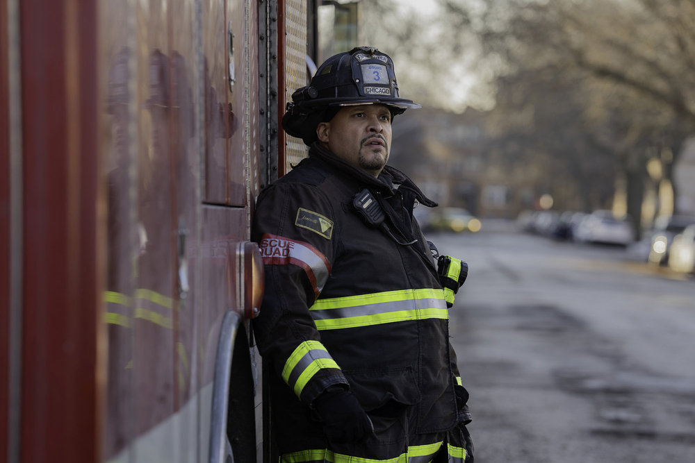 CHICAGO FIRE Season 14 Episode 14 Picture-- "Hit and Run" Episode 1414 -- Pictured: Joe Miñoso as Joe Cruz -- (Photo by: Peter Gordon/NBC)