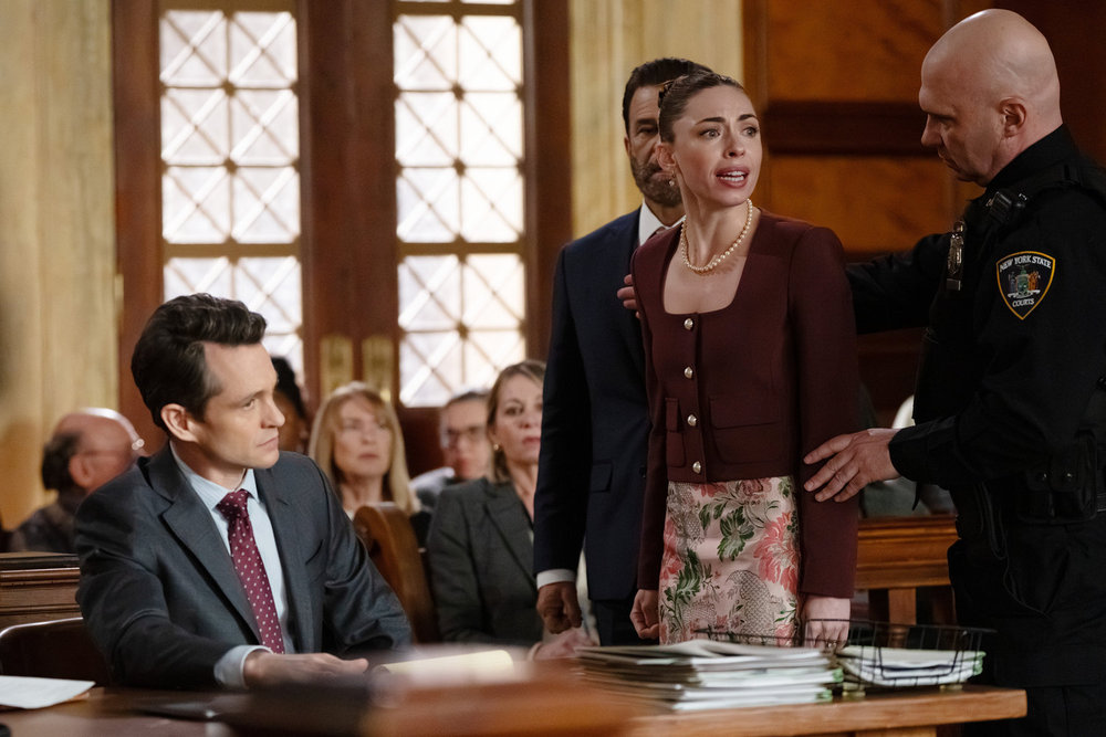LAW & ORDER -- "Bright Lights" Episode 25015 -- Pictured: (l-r) Hugh Dancy as A.D.A. Nolan Price, Isabella Ward as Grace Burke -- (Photo by: Virginia Sherwood/NBC)