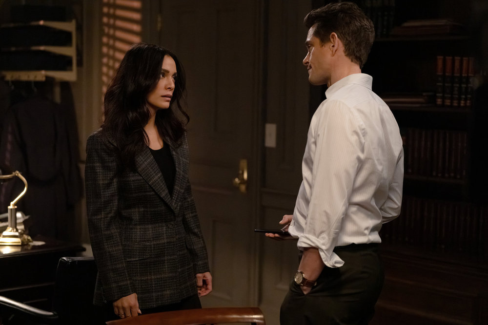 LAW & ORDER -- "Bright Lights" Episode 25015 -- Pictured: (l-r) Odelya Halevi as A.D.A. Samantha Maroun, Hugh Dancy as A.D.A. Nolan Price -- (Photo by: Virginia Sherwood/NBC)