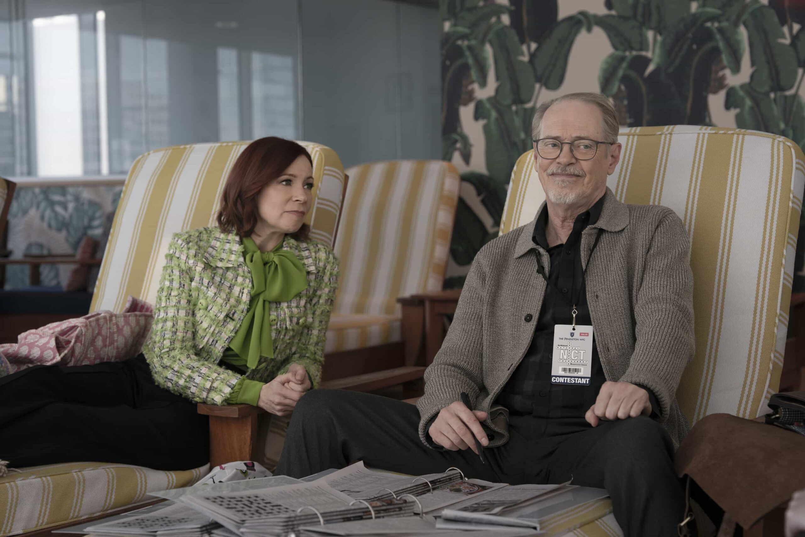 Elsbeth Season 3 Episode 13 Promo “Murder Six Across” – After the famed editor of the daily puzzle is murdered at the annual crossword championship, Elsbeth infiltrates the world of elite puzzle solvers to find the champion who will do whatever it takes to win, on ELSBETH, Thursday, March 12 (10:00-11:00 PM, ET/PT) on the CBS Television Network, and streaming on Paramount+   Pictured (L-R): Carrie Preston as Elsbeth Tascioni and Steve Buscemi as Simon Craigie     Photo: Michael Parmelee/CBS ©2025 CBS Broadcasting, Inc. All Rights Reserved.