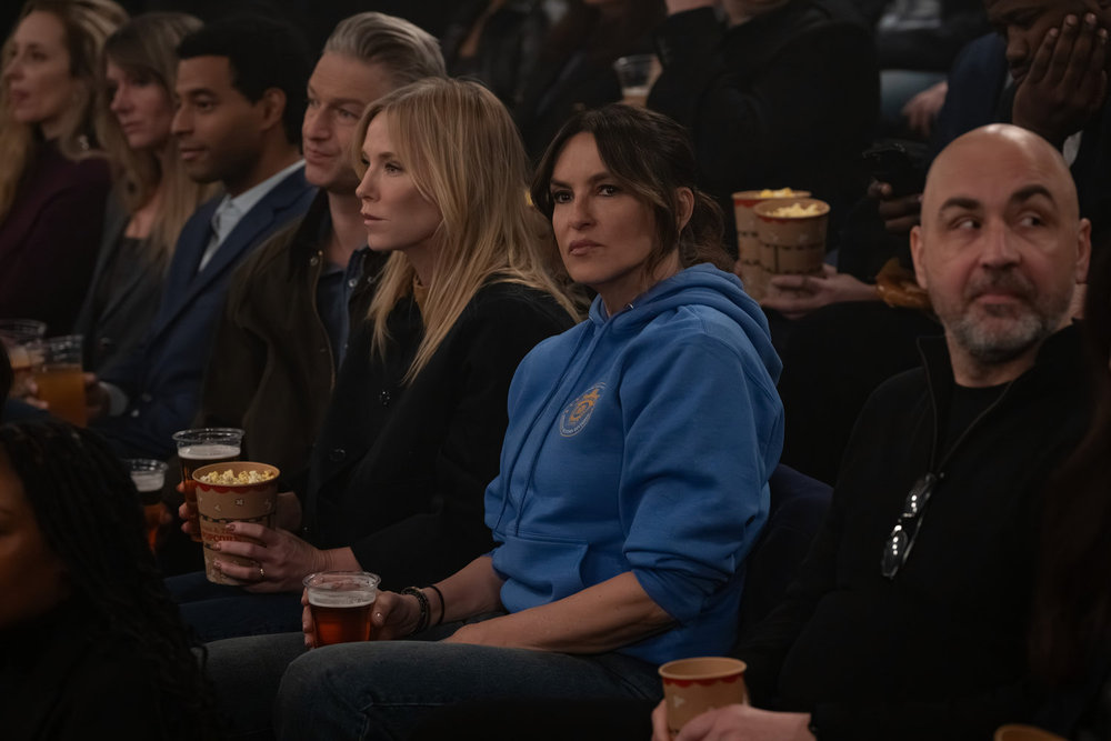 LAW & ORDER SVU Season 27 Episode 15 -- "Thirsty" Episode 27015 -- Pictured: (l-r) Peter Scanavino as A.D.A Dominick "Sonny" Carisi Jr, Kelli Giddish as Sgt. Amanda Rollins, Mariska Hargitay as Capt. Olivia Benson -- (Photo by: Virginia Sherwood/NBC)