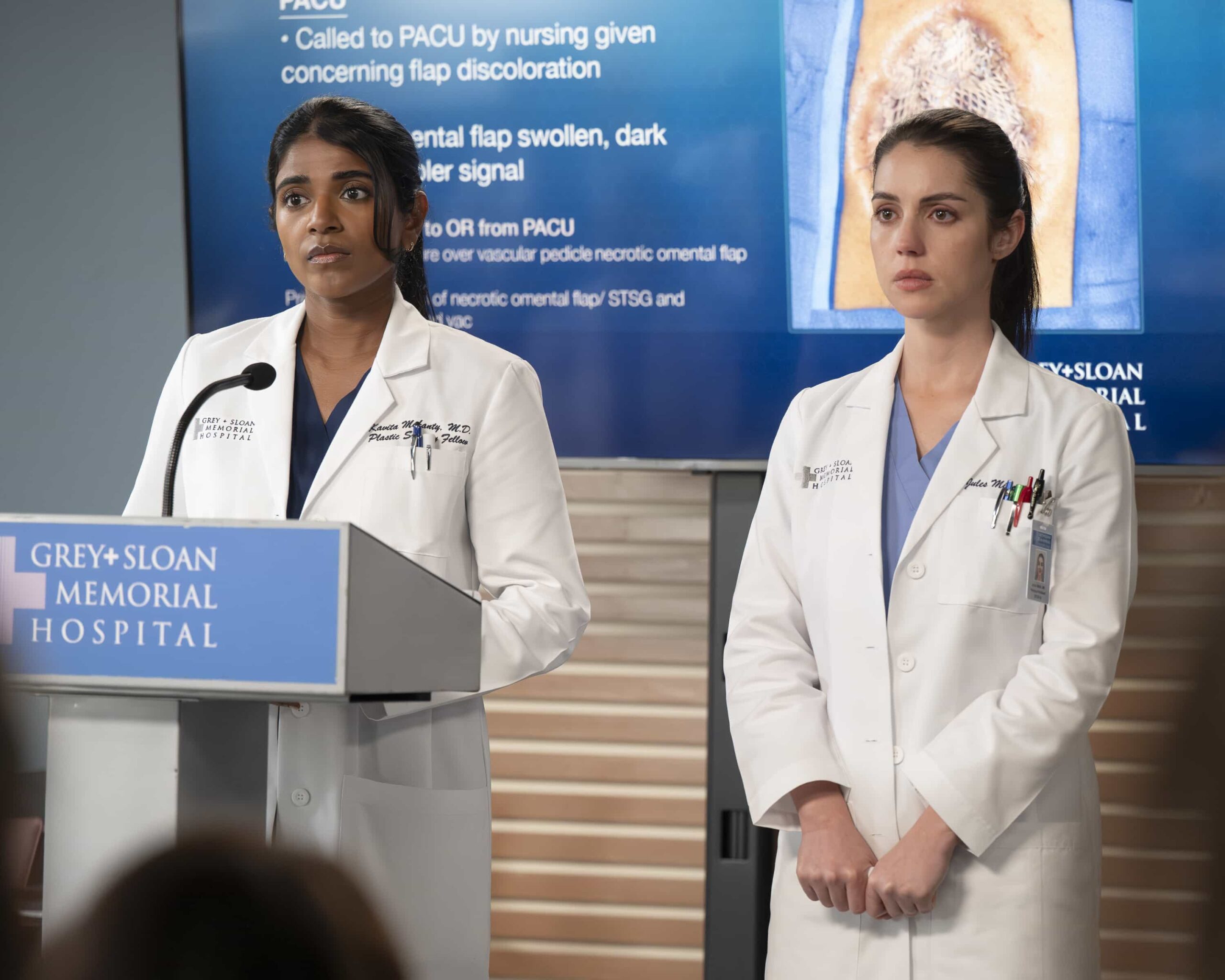 GREY’S ANATOMY - “Love the Way You Lie” - Richard tackles a shocking case on his first day back, while Kavita and Jules prepare for a high-stakes presentation. Bailey must have a difficult conversation with a beloved patient, and Jo works to baby-proof the loft. THURSDAY, MARCH 12 (10:00-11:00 p.m. EDT) on ABC. (Disney/Anne Marie Fox) 
ANITA KALATHARA, ADELAIDE KANE
