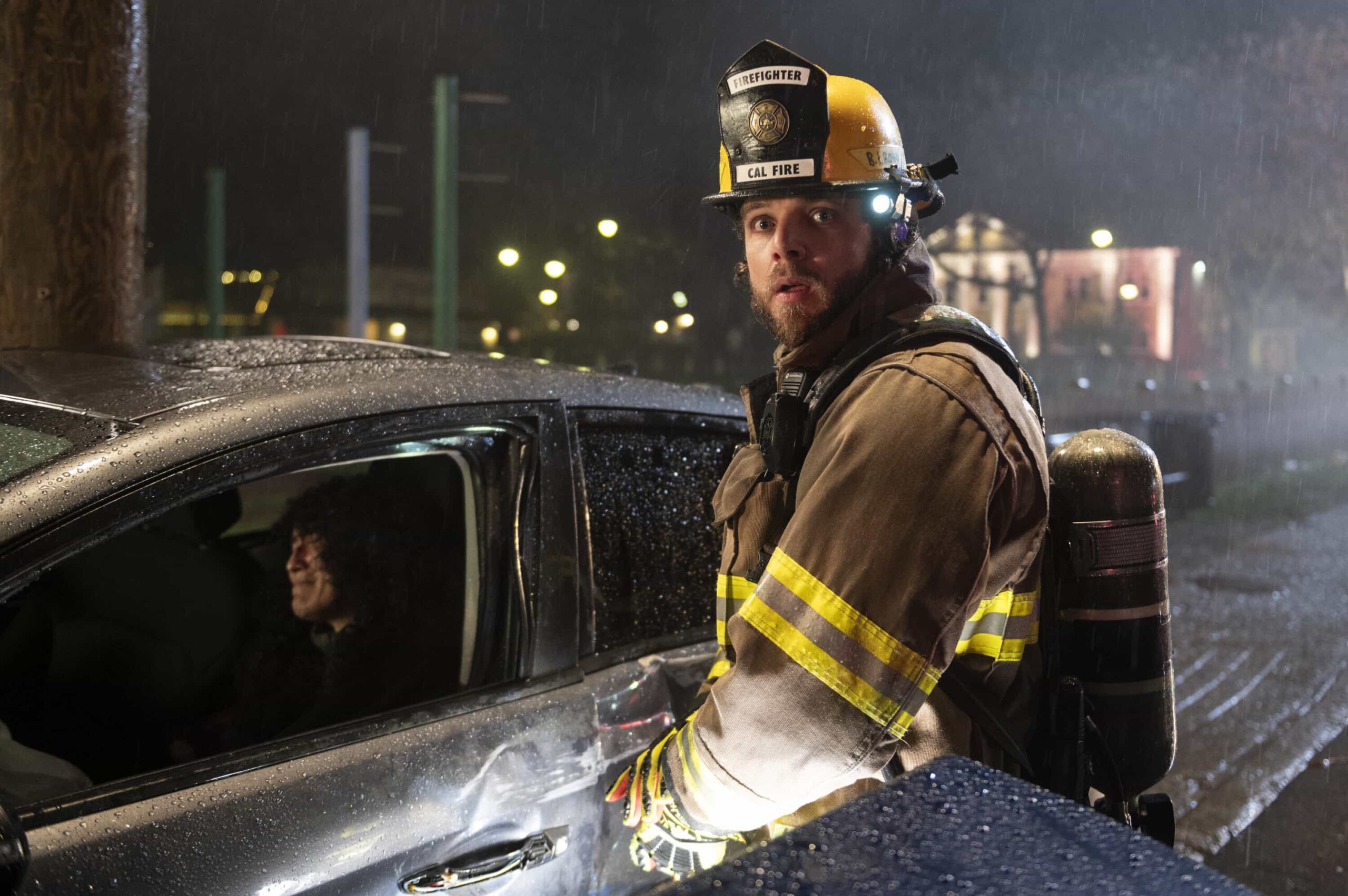 Fire Country Season 4 Episode 12 Photo “Life of a Firefighter” – As station 42 battles through a relentless shift, the unexpected return of Battalion Chief Brett Richards (Shawn Hatosy) throws the crew off balance and forces Manny to confront his growing self-doubt, on FIRE COUNTRY, Friday, March 13 (9:00-10:00 PM, ET/PT).  Pictured: Max Thieriot as Bode Leone. Photo: Sergei Bachlakov/CBS ©2025 CBS Broadcasting, Inc. All Rights Reserved.