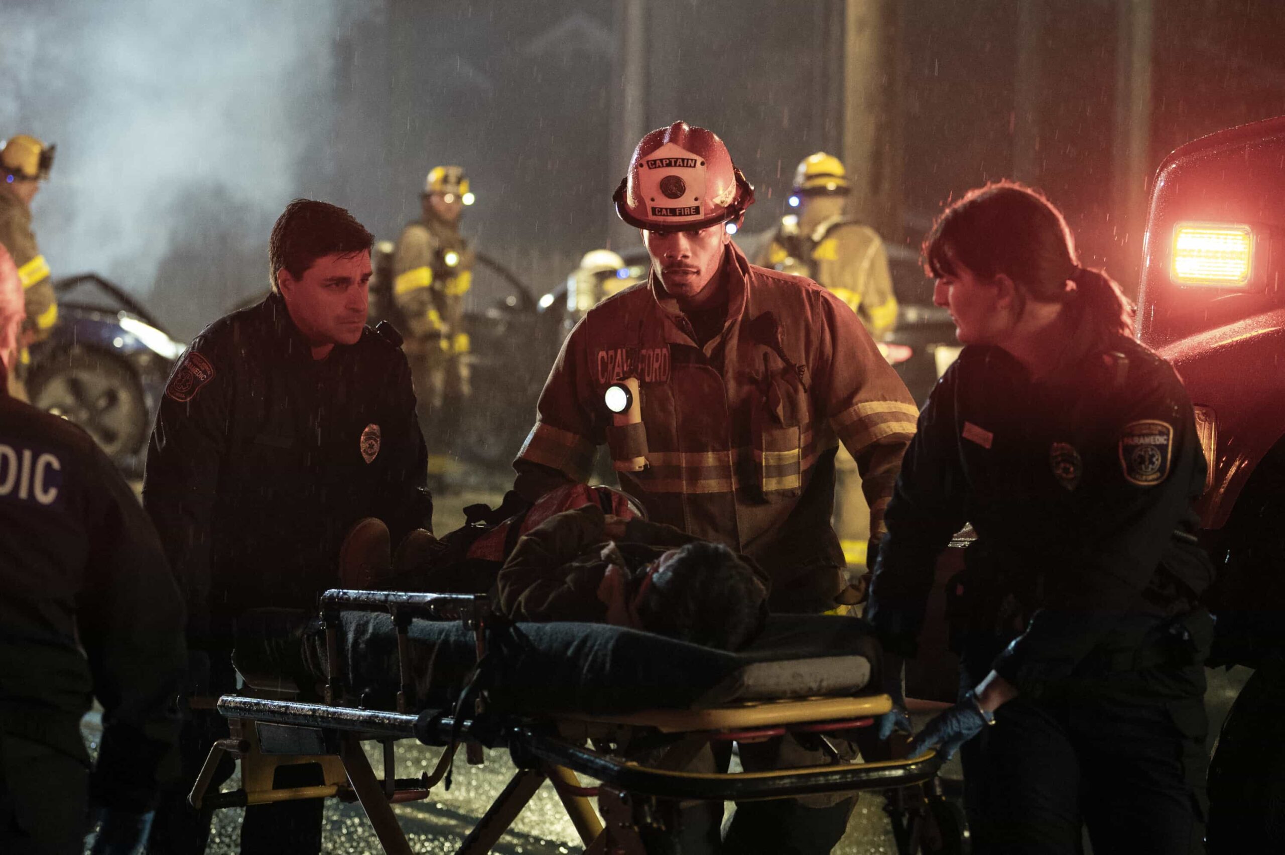 Fire Country Season 4 Episode 12 “Life of a Firefighter” – As station 42 battles through a relentless shift, the unexpected return of Battalion Chief Brett Richards (Shawn Hatosy) throws the crew off balance and forces Manny to confront his growing self-doubt, on FIRE COUNTRY, Friday, March 13 (9:00-10:00 PM, ET/PT).  Pictured: Jordan Calloway as Jake Crawford. Photo: Sergei Bachlakov/CBS ©2025 CBS Broadcasting, Inc. All Rights Reserved.