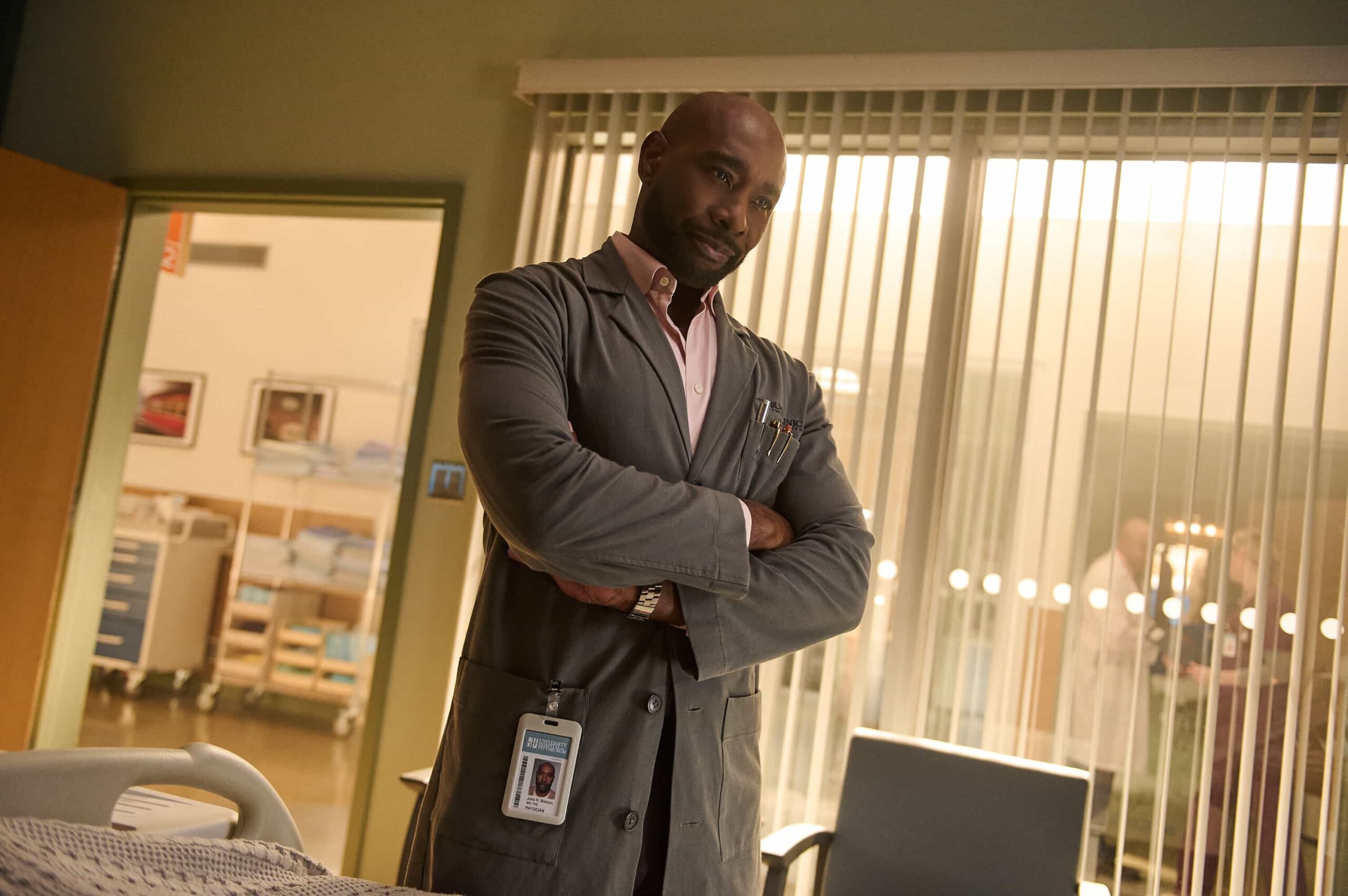 Watson Season 2 Episode 13 -- “For A Limited Time Only” - Watson and the fellows fight to revive a 30-year-old woman, Audrey, after her heart inexplicably stops again and again until they discover she has a rare phenomenon called the Lazarus Syndrome. As these short-lived revivals continue, she uses the short window of time available to right her greatest wrong, on WATSON, Sunday, March 15 (10:00-11:00 PM, ET/PT) on the CBS Television Network, and streaming on Paramount+  Pictured (L-R): Morris Chestnut as Dr. John Watson  Photo: Sergei Bachlakov/CBS ©2025 CBS Broadcasting, Inc. All Rights Reserved.