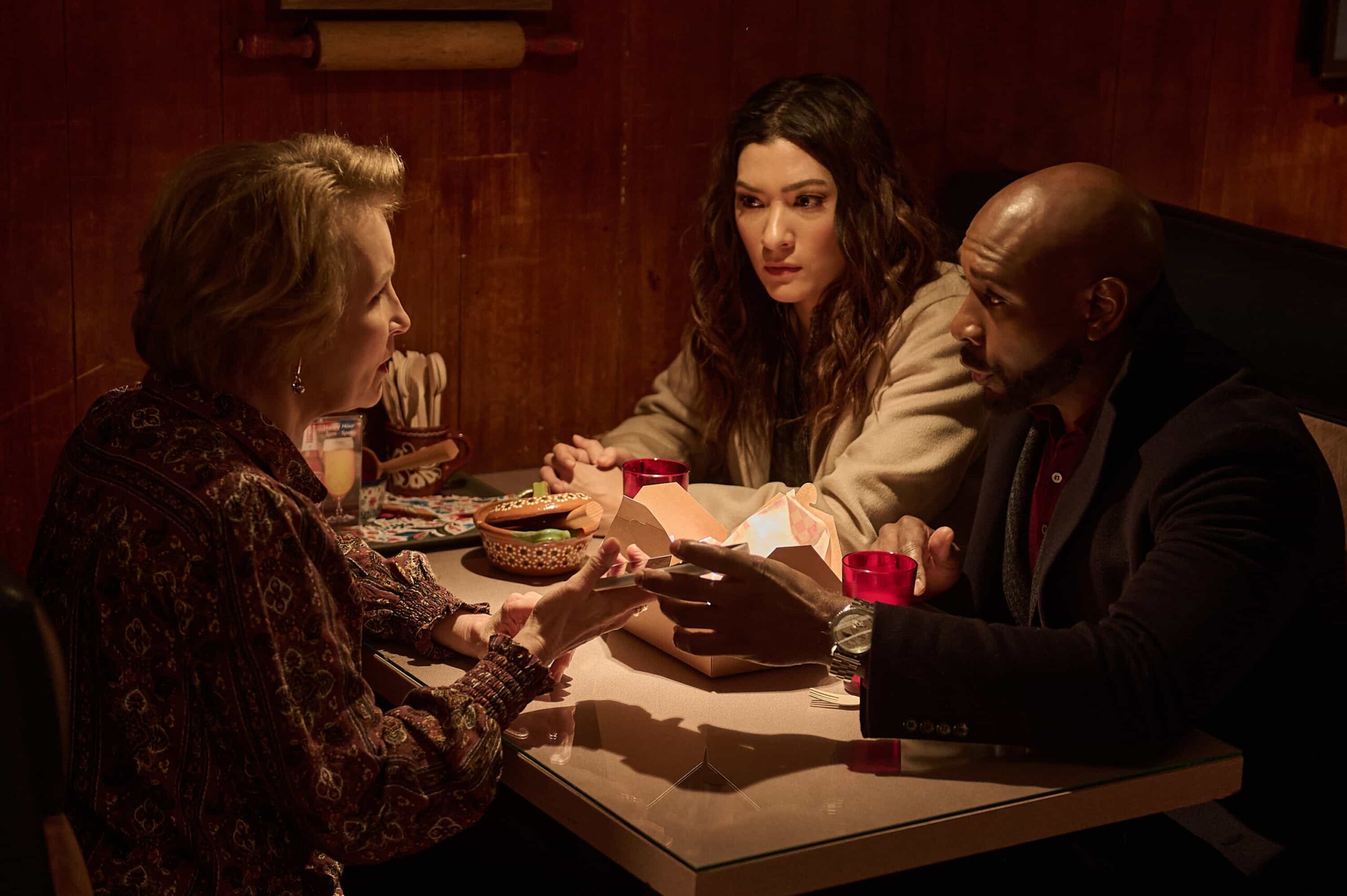 Watson Season 2 Episode 13 -- “For A Limited Time Only” - Watson and the fellows fight to revive a 30-year-old woman, Audrey, after her heart inexplicably stops again and again until they discover she has a rare phenomenon called the Lazarus Syndrome. As these short-lived revivals continue, she uses the short window of time available to right her greatest wrong, on WATSON, Sunday, March 15 (10:00-11:00 PM, ET/PT) on the CBS Television Network, and streaming on Paramount+ Pictured (L-R): Kathleen Duborg as Selma, Inga Schlingmann as Dr. Sasha Lubbock, Morris Chestnut as Dr. John Watson  Photo: Sergei Bachlakov/CBS ©2025 CBS Broadcasting, Inc. All Rights Reserved.