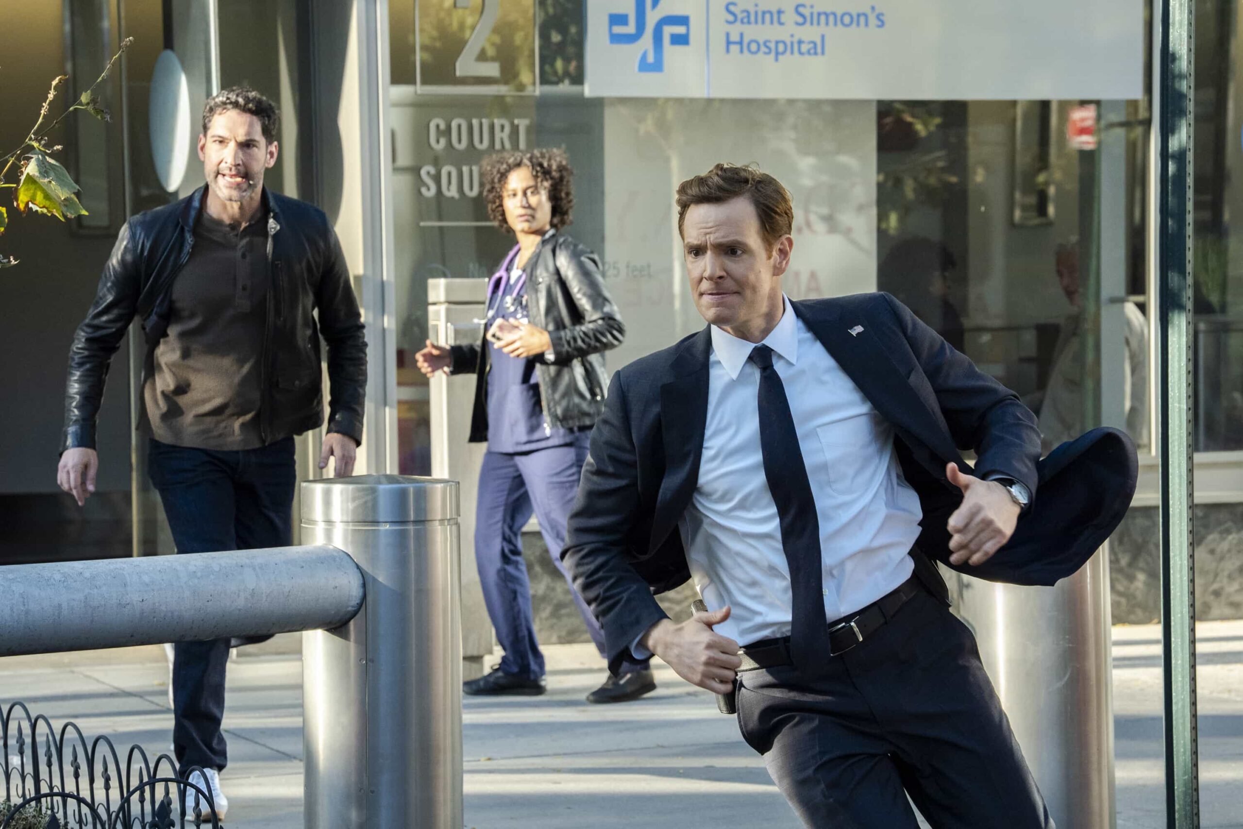 CIA Season 1 Episode 4 “Forced Labor” – When a wanted Belarusian national is discovered posing as an expecting father, Colin and Bill work to expose an international illegal baby smuggling ring. Meanwhile, Bill worries about his father’s health back home, on CIA, Monday, March 16 (10:00-11:00 PM, ET/PT).  Pictured (L-R): Tom Ellis as CIA Case Officer Colin Glass and Nick Gehlfuss as Special Agent Bill Goodman. Photo: Spencer Pazer/CBS ©2025 CBS Broadcasting, Inc. All Rights Reserved.