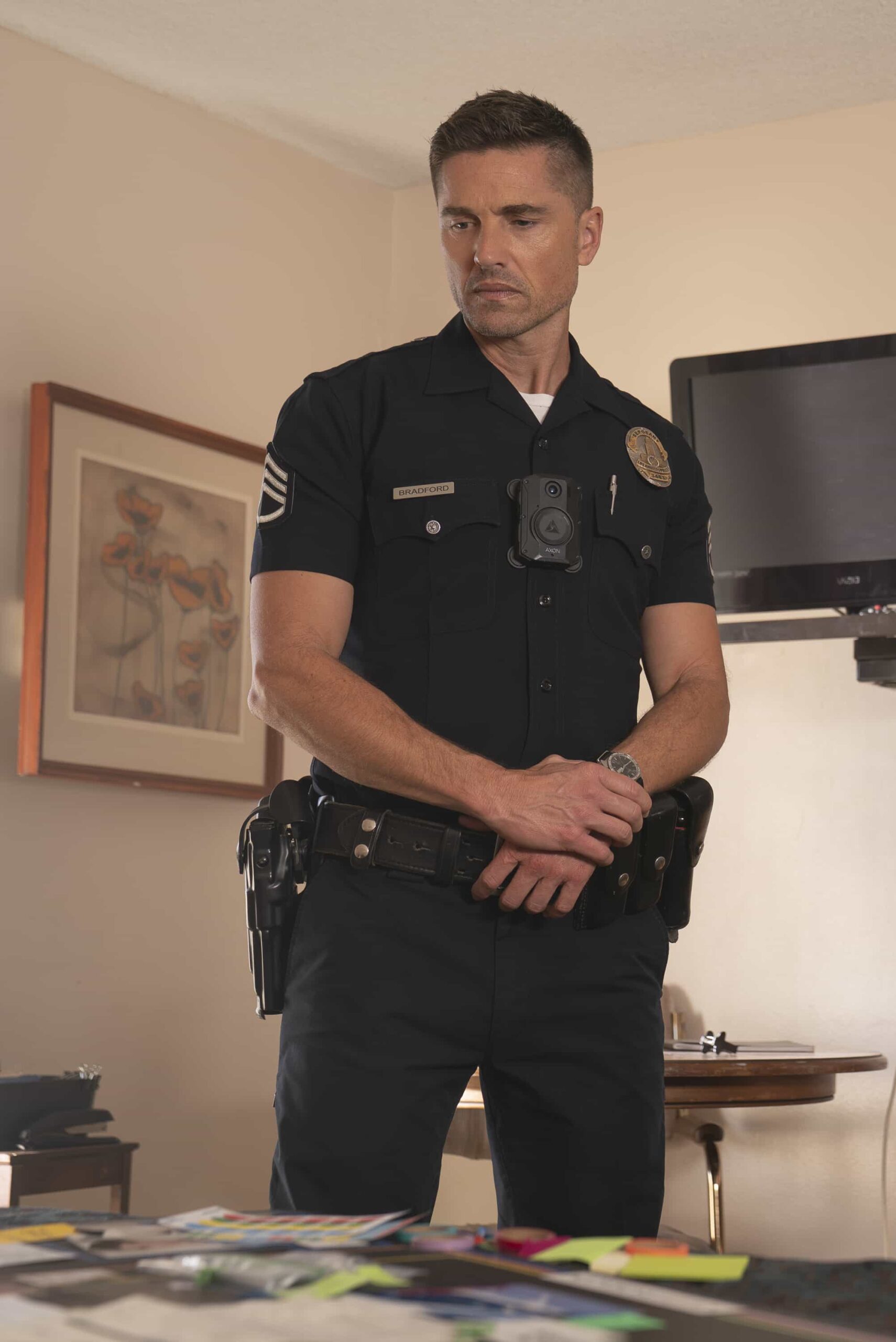 THE ROOKIE Season 8 Episode 11 - “Aftermath” - Lucy returns to work in the aftermath of the attack. Meanwhile, an unexpected twist hinders the Liam Glasser case, and a familiar face helps the team track down a killer. MONDAY, MARCH 16 (10:00-11:00 p.m. EDT) on ABC. (Disney/Mike Taing) 
ERIC WINTER