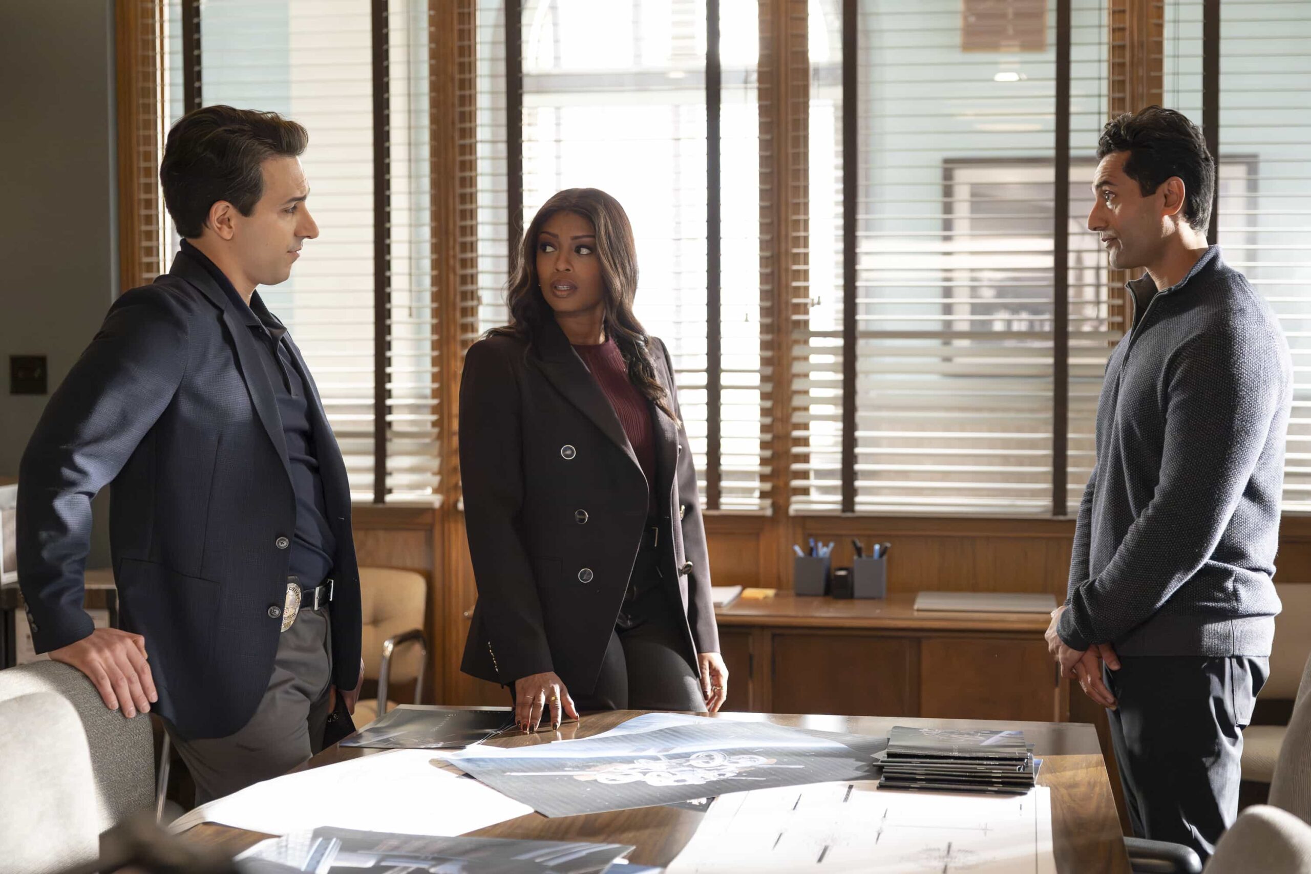 HIGH POTENTIAL Season 2 Episode 15 Image - “Pie In the Sky” - When a renowned retired astronaut is murdered in plain sight, Morgan and the team uncover some of his mysterious entanglements. Soto travels to New York City to meet a high-profile political fixer connected to Roman’s disappearance. TUESDAY, MARCH 17 (9:00-10:00 p.m. EDT) on ABC. (Disney/Christine Bartolucci) 
DENIZ AKDENIZ, JAVICIA LESLIE, PRITESH SHAH