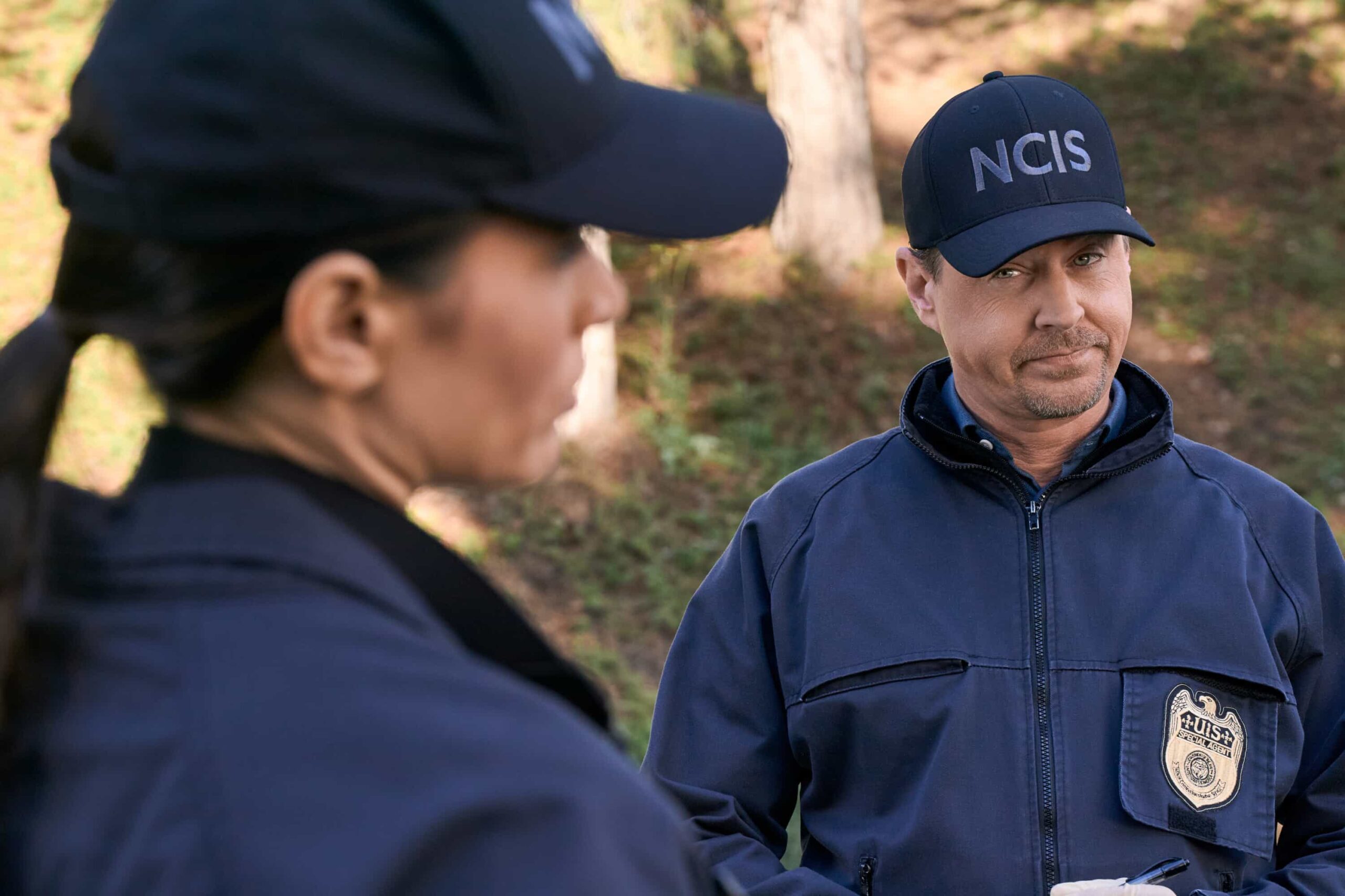 NCIS Season 23 -"In Too Deep"-     Pictured (L-R):Katrina Law as Special Agent Jessica Knight and Sean Murray as Special Agent Timothy McGee   Photo credit: Michael Yarish/2025 CBS Entertainment Inc. All Rights Reserved.