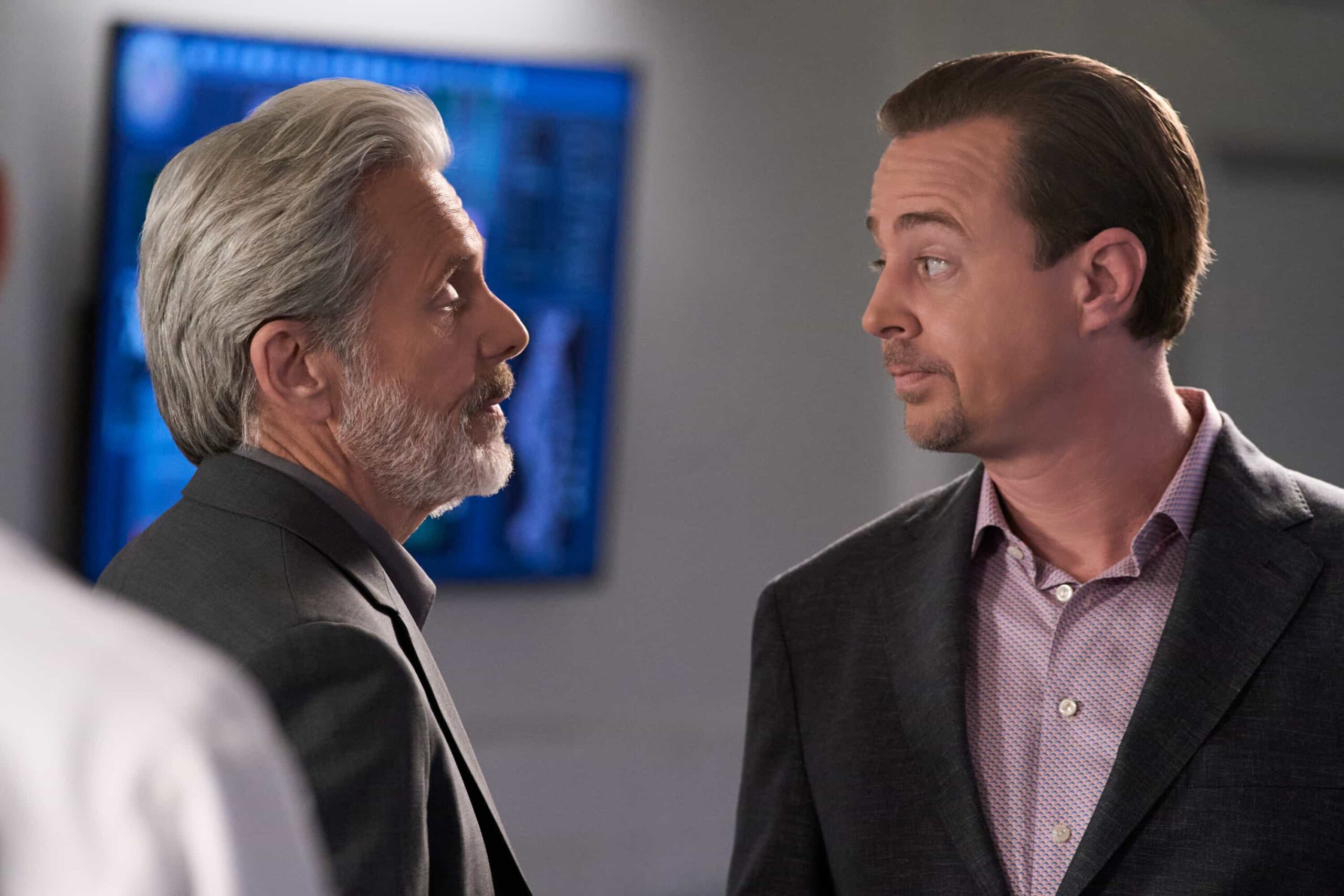 NCIS Season 23 Episode 12 --"In Too Deep"-     Pictured (L-R): Gary Cole as Special Agent Alden Parker, Sean Murray as Special Agent Timothy McGee   Photo credit: Michael Yarish/2025 CBS Entertainment Inc. All Rights Reserved.