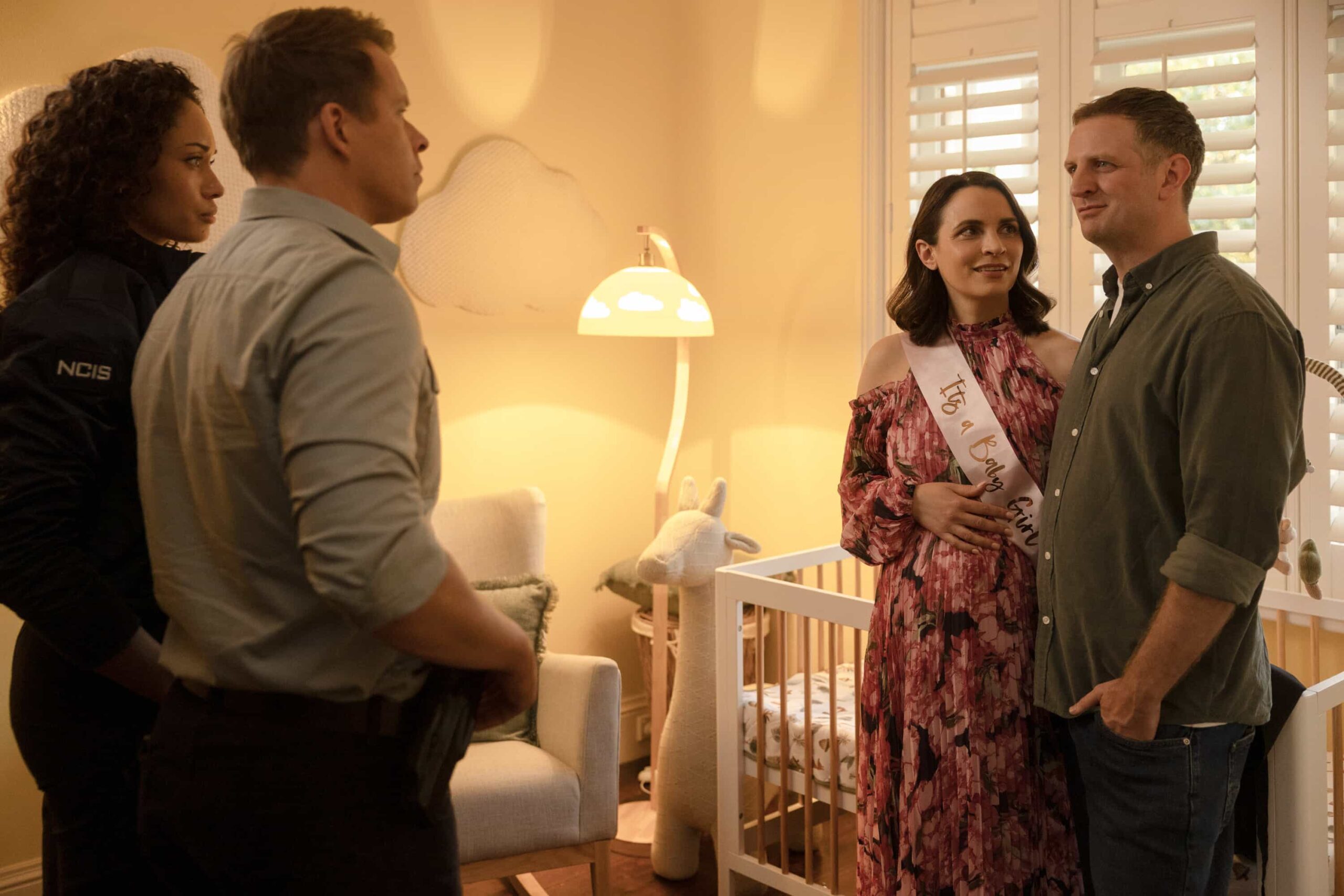 NCIS Sydney Season 3 Episode 11  - L-R: Olivia Swann as NCIS Special Agent Captain Michelle Mackey, Todd Lasance as AFP Liaison Officer Sergeant Jim \'JD\' Dempsey, Jessica Tovey as Alycia Williams and Aaron Glenane as David Williams in NCIS: Sydney episode 11, season 3 streaming on Paramount+, 2026. Photo Credit:  Daniel Asher Smith/Paramount+