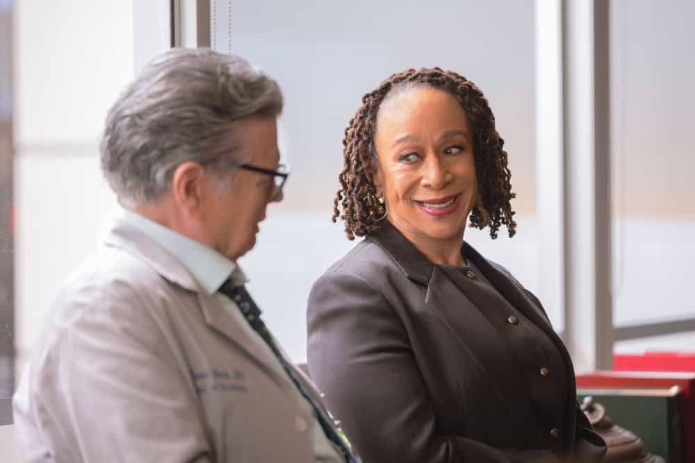 CHICAGO MED -- "The Cost of Living" Episode 1115 -- Pictured: (l-r) Oliver Platt as Dr. Daniel Charles, S. Epatha Merkerson as Sharon Goodwin -- (Photo by: George Burns Jr/NBC)