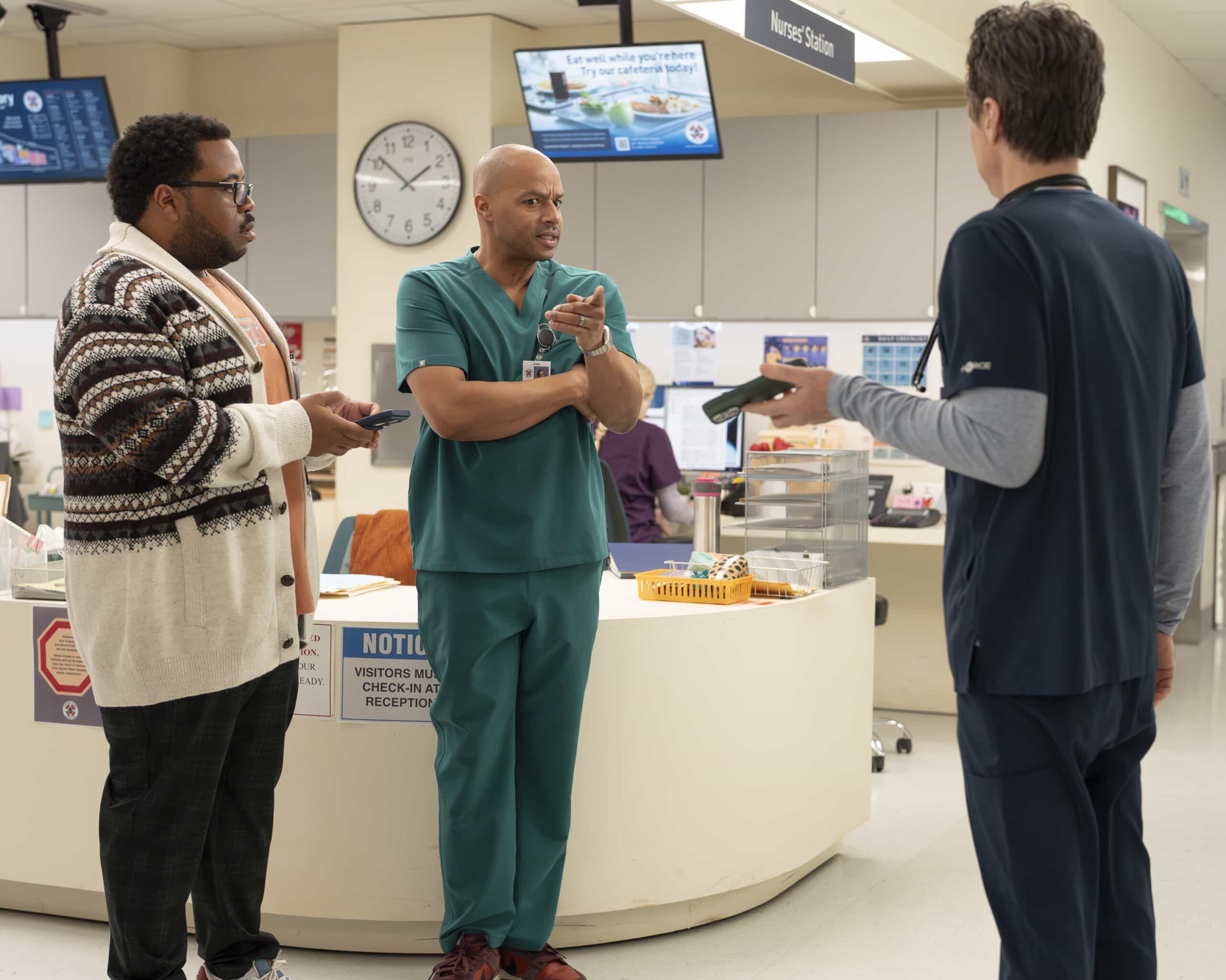 SCRUBS Season 10 Episode 5 Photo - “My Angel” - J.D. ventures into the world of post-divorce dating with Turk’s guidance. Elliot gets creative when sourcing an organ for a beloved elderly patient, while the interns learn about the unspoken rules of the hospital. WEDNESDAY, MARCH 18 (8:00-8:30 p.m. EDT) on ABC. (Disney/Darko Sikman) 
EDDIE LEAVY, DONALD FAISON