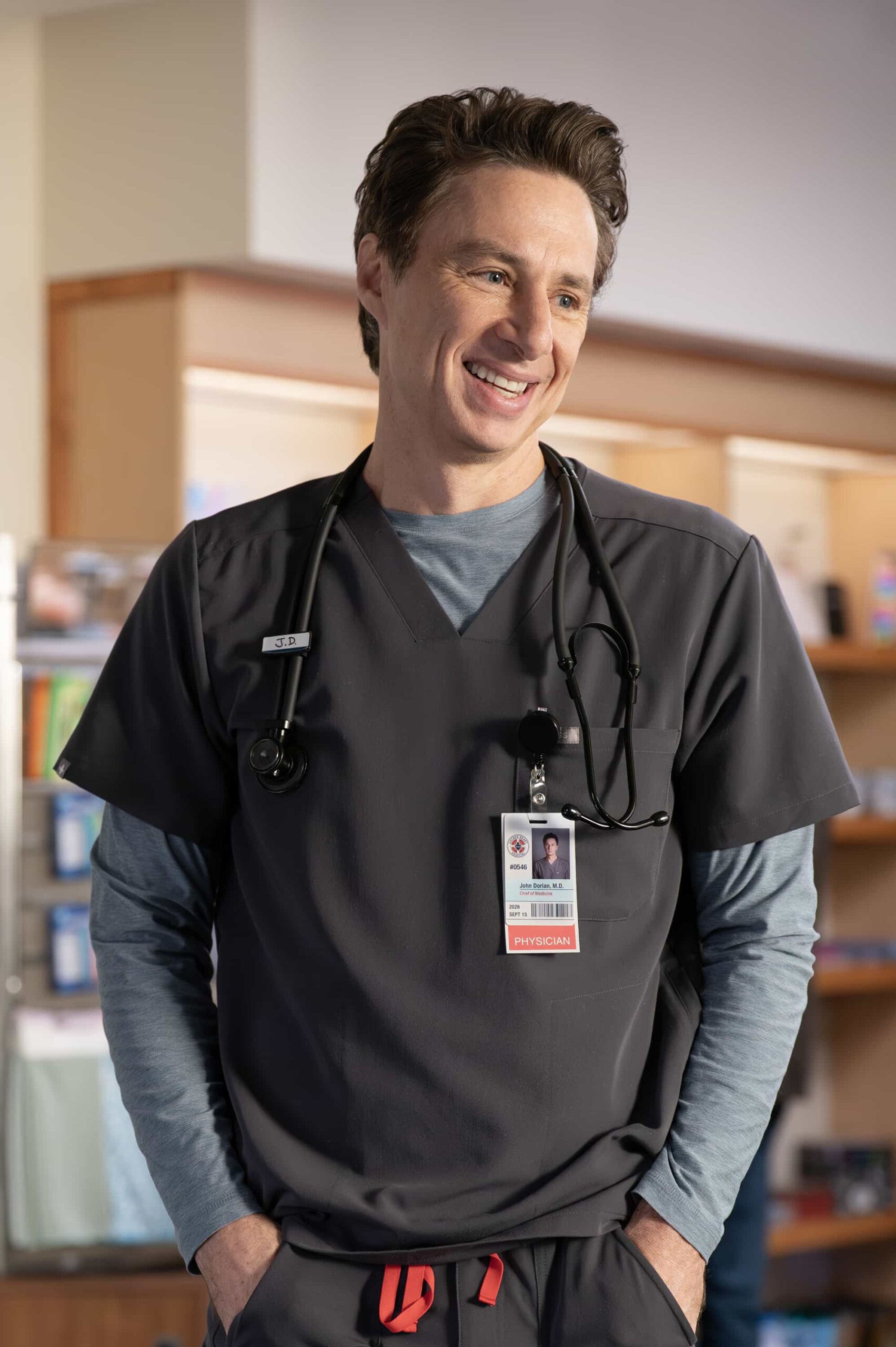 SCRUBS Season 10 Episode 5 Still - “My Angel” - J.D. ventures into the world of post-divorce dating with Turk’s guidance. Elliot gets creative when sourcing an organ for a beloved elderly patient, while the interns learn about the unspoken rules of the hospital. WEDNESDAY, MARCH 18 (8:00-8:30 p.m. EDT) on ABC. (Disney/Darko Sikman) 
ZACH BRAFF