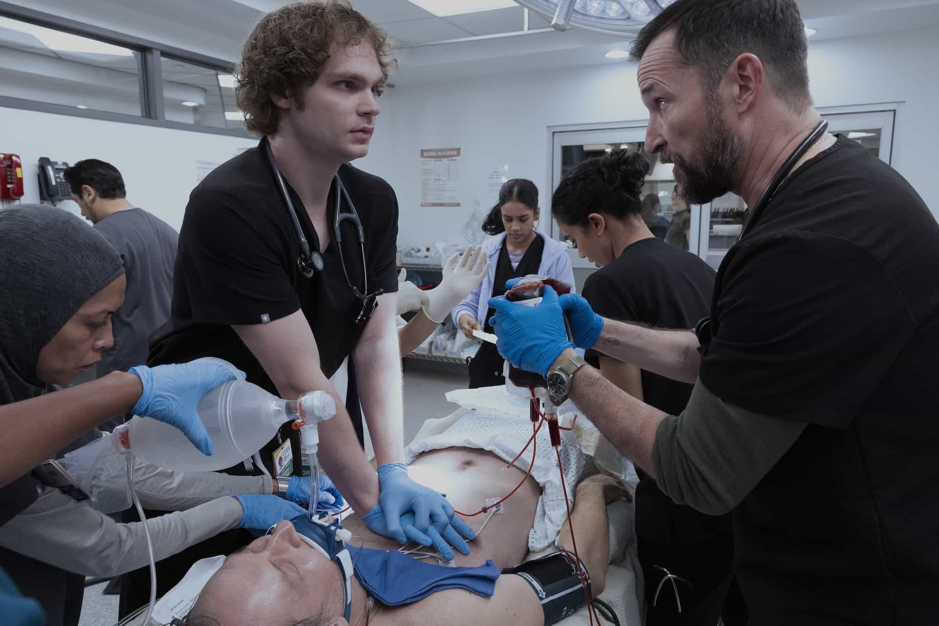 Amielynn Abellera, Lucas Iverson, Shabana Azeez, Supriya Ganesh, Noah Wyle THE PITT Season 2 Episode 11