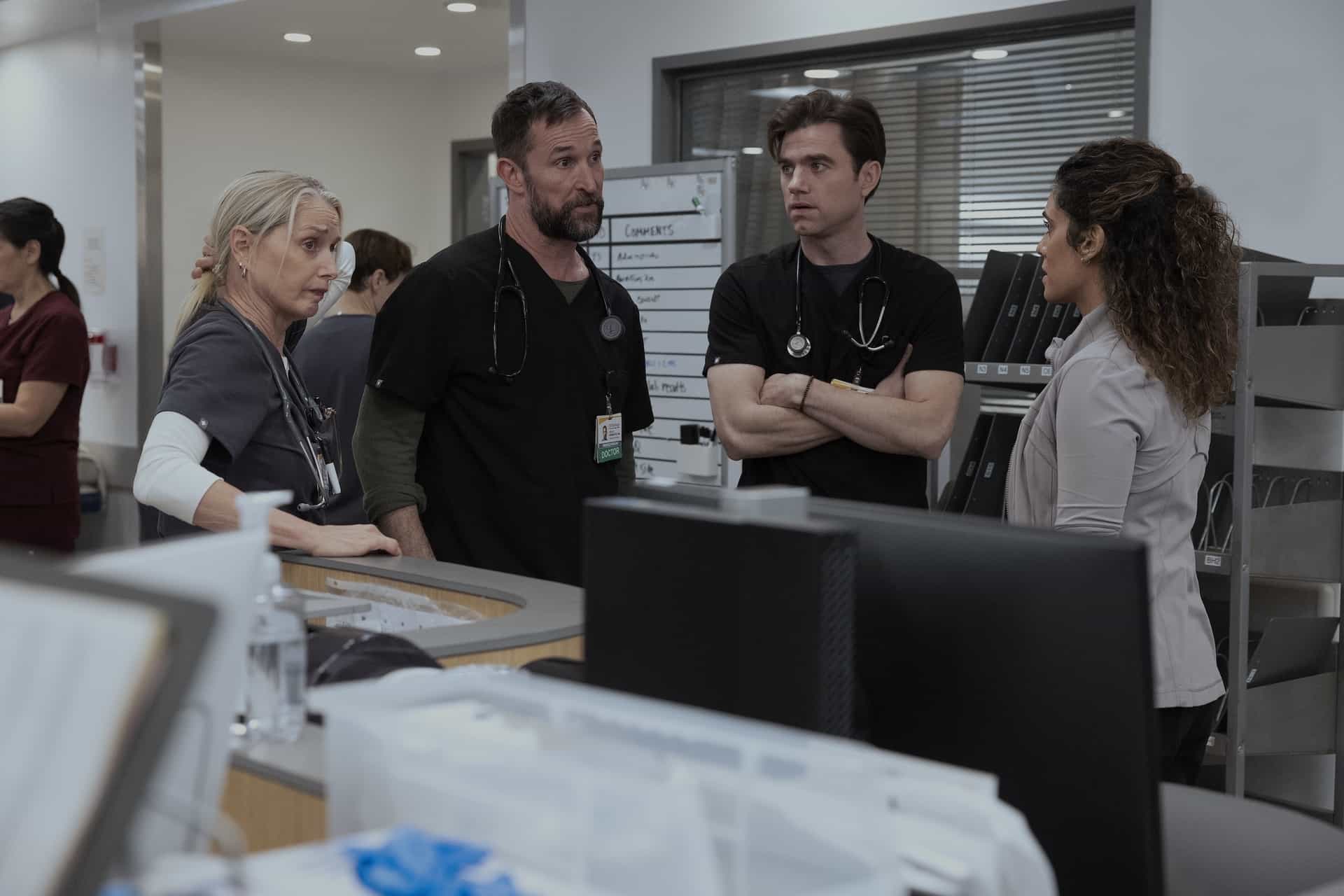 Katherine LaNasa, Noah Wyle, Patrick Ball, Sepideh Moafi THE PITT Season 2 Episode 11