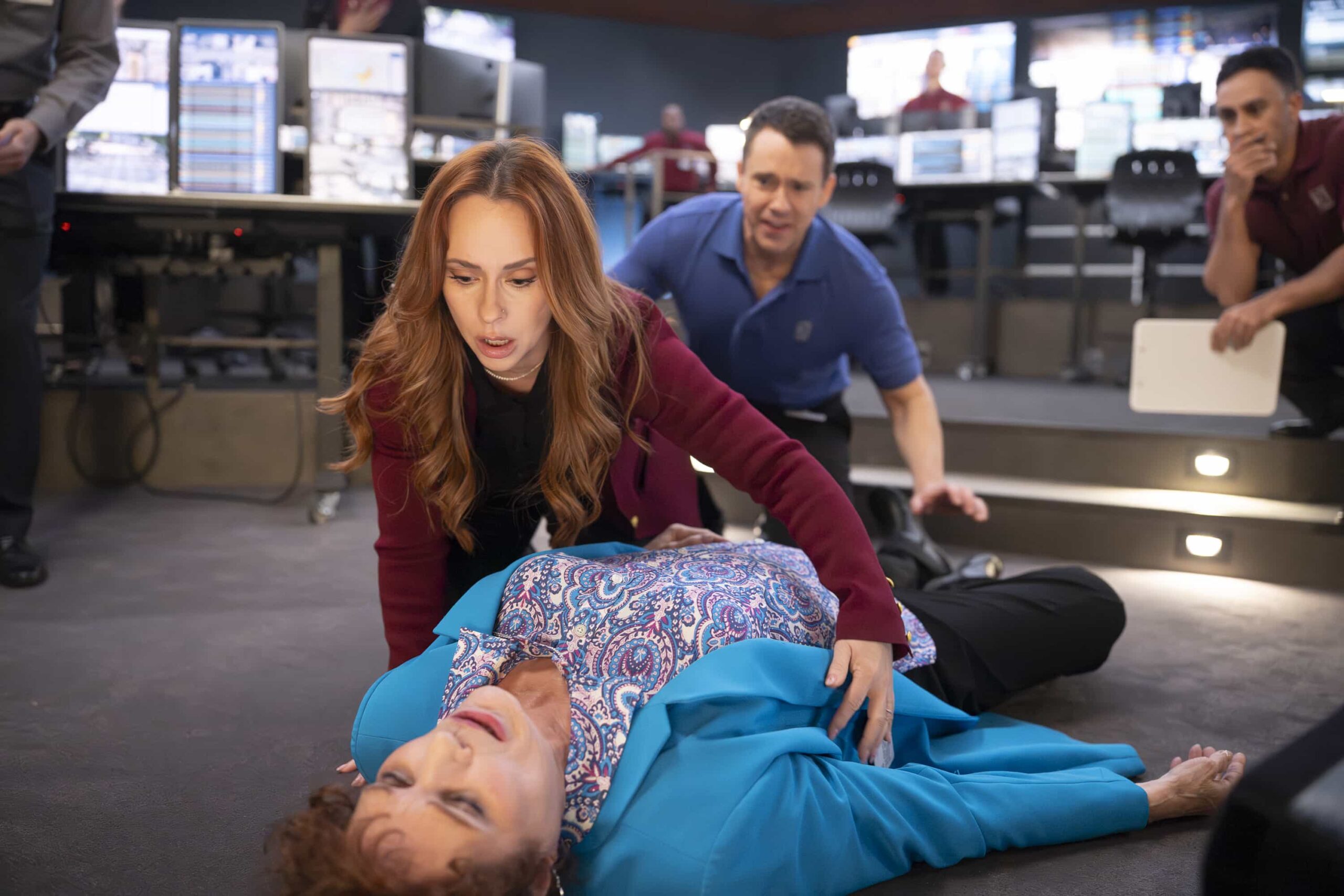 9-1-1 Season 9 Episode 14 Picture - “D.I.Y.” - As Buck tries to manage the trauma following his kidnapping on his own, May tries to secure her first law internship without the help of her mother. THURSDAY, MARCH 19 (8:00-9:00 p.m. EDT) on ABC. (Disney/Christopher Willard) 
DEBRA CHRISTOFFERSON, JENNIFER LOVE HEWITT, BRYAN SAFI