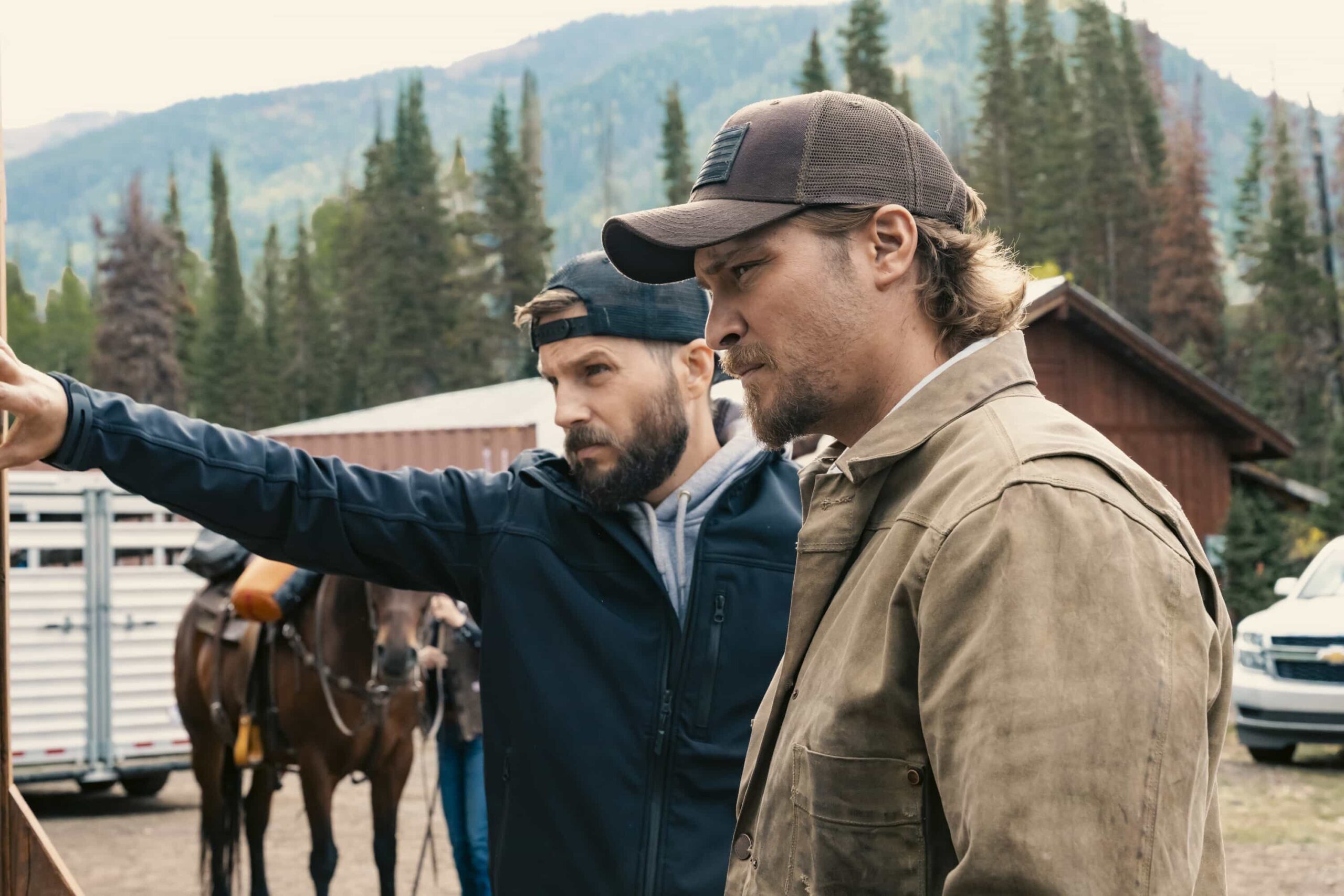 "The Gathering Storm" -- CBS Original Series MARSHALS, scheduled to air on Sunday, March 22 (8:00-9:00 PM ET/8:00-9:00 PM PT). Pictured (L-R): Logan Marshall-Green as Pete Calvin and Luke Grimes as Kayce Dutton. Photo: Christopher Saunders/CBS ©2025 CBS Broadcasting, Inc. All Rights Reserved.