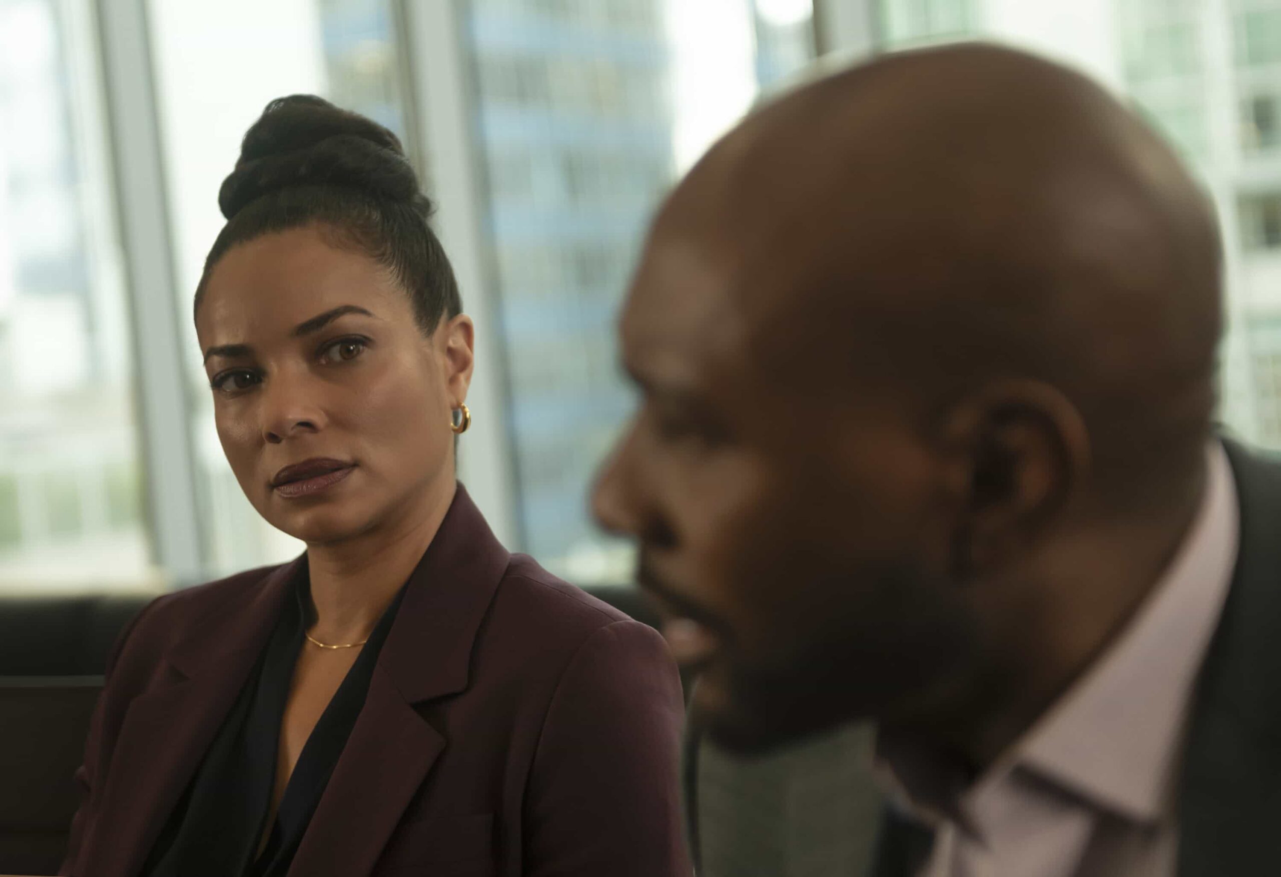 Watson Season 2 Episode 14 “Wrongful Life” - Watson is sued for Wrongful Life by a long-term patient suffering from VACTERL association, who has to undergo multiple painful surgeries after a freak accident breaks his back, on WATSON, Sunday, March 22 (10:00-11:00 PM, ET/PT) on the CBS Television Network, and streaming on Paramount+*  Pictured (L-R):  Rochelle Aytes as Dr. Mary Morstan, and Morris Chestnut as Dr. John Watson   Photo: Sergei Bachlakov/CBS ©2025 CBS Broadcasting, Inc. All Rights Reserved.