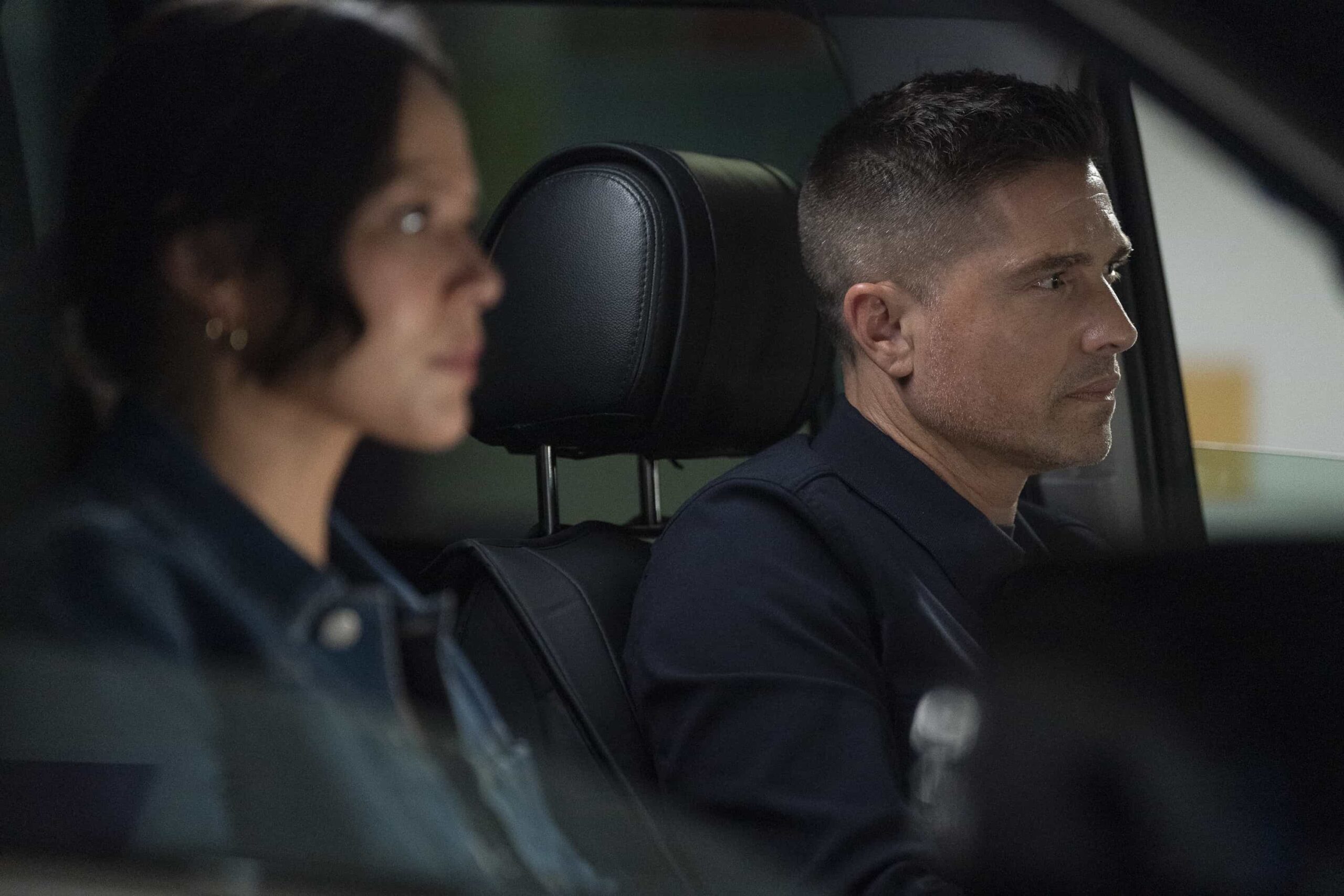 THE ROOKIE Season 8 Episode 12 Photo - “Spy Games” - The FBI and LAPD join forces on a covert sting operation to protect Bailey, while Wesley and Angela face tensions in their marriage when his campaign is threatened by a public scandal. MONDAY, MARCH 23 (10:00-11:00 p.m. EDT) on ABC. (Disney/Mike Taing) 
MELISSA O’NEIL, ERIC WINTER