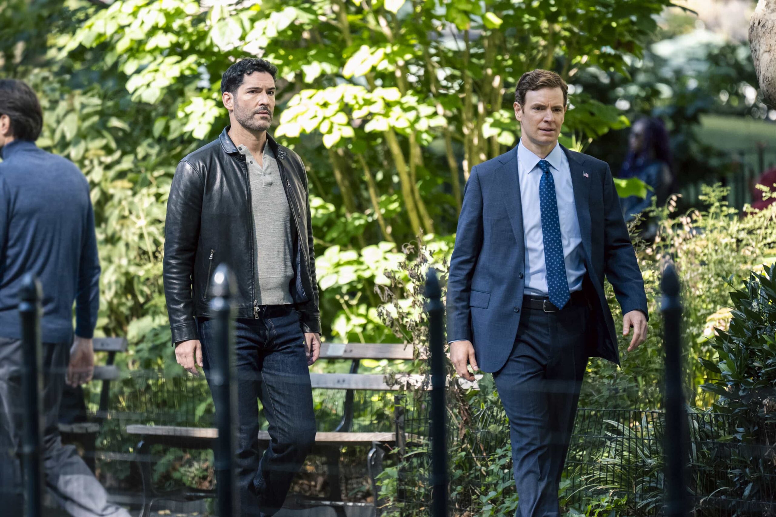 CIA Episode 5 Still - “Deep Cover” -- CBS Original Series CIA, scheduled to air on Monday, March 23 (10:00-11:00 PM, ET/PT).  Pictured (L-R): Tom Ellis as CIA Case Officer Colin Glass and Nick Gehlfuss as Special Agent Bill Goodman. Photo: Mark Schafer/CBS ©2025 CBS Broadcasting, Inc. All Rights Reserved.