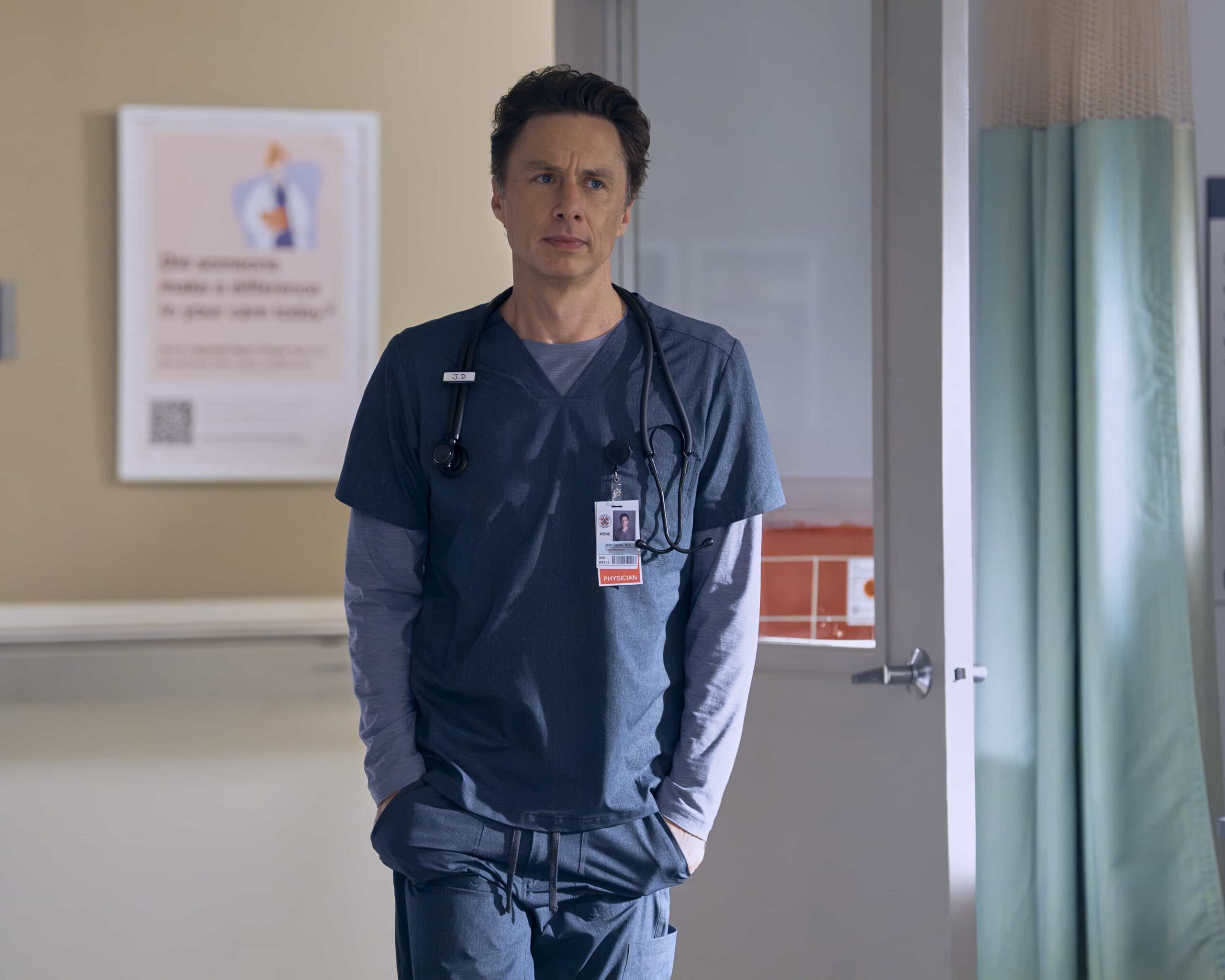 SCRUBS Season 10 Episode 6 - “My V.I.P.” - J.D. and Dr. Park are forced to work together when a member of the hospital board experiences a mysterious health crisis. Turk helps Elliot navigate a newfound romance, while the interns practice vulnerability with patients. WEDNESDAY, MARCH 25 (8:00-8:30 p.m. EDT) on ABC. ((Disney/Darko Sikman) 
ZACH BRAFF