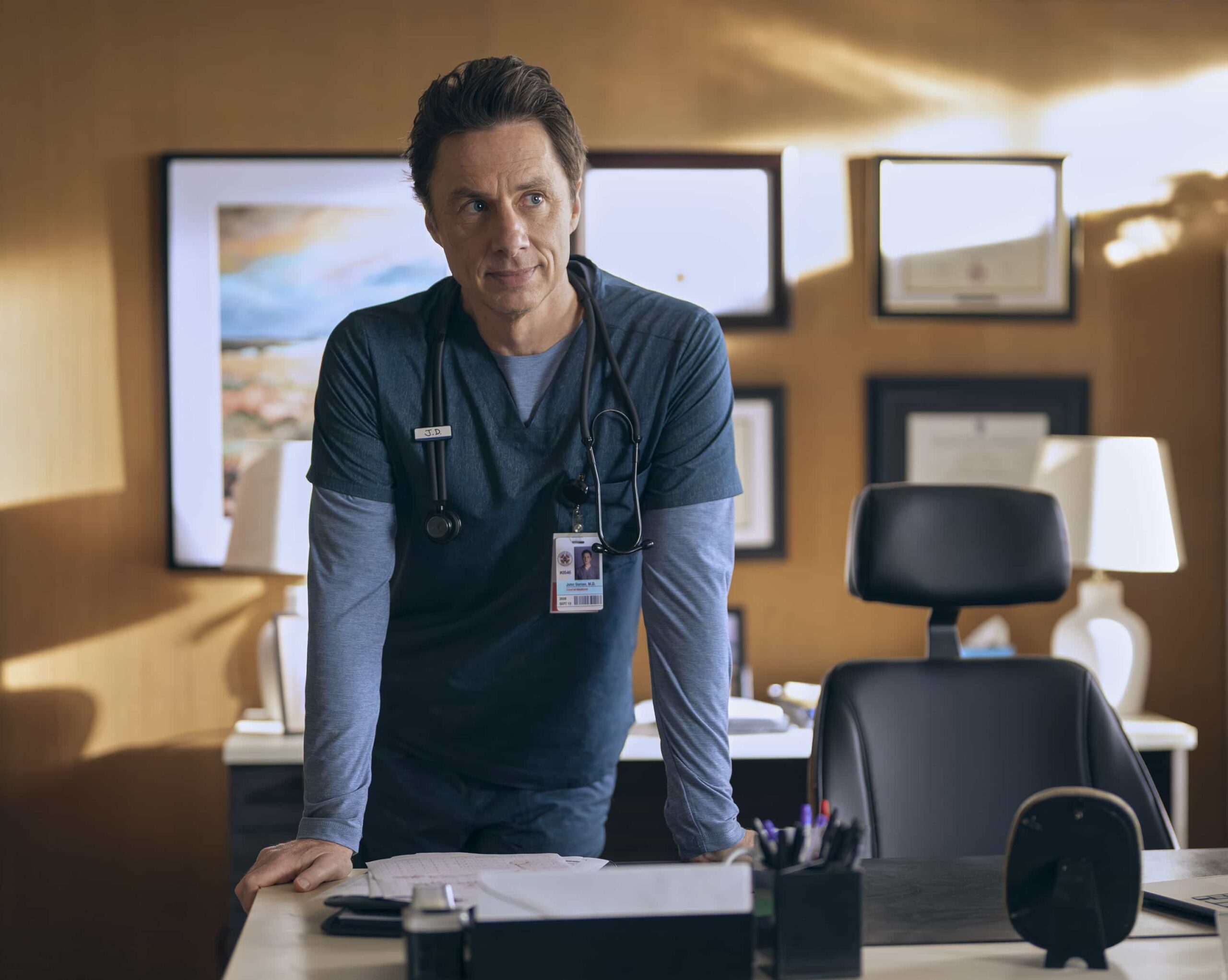 SCRUBS Season 10 Episode 6 Picture - “My V.I.P.” - J.D. and Dr. Park are forced to work together when a member of the hospital board experiences a mysterious health crisis. Turk helps Elliot navigate a newfound romance, while the interns practice vulnerability with patients. WEDNESDAY, MARCH 25 (8:00-8:30 p.m. EDT) on ABC. ((Disney/Darko Sikman) 
ZACH BRAFF