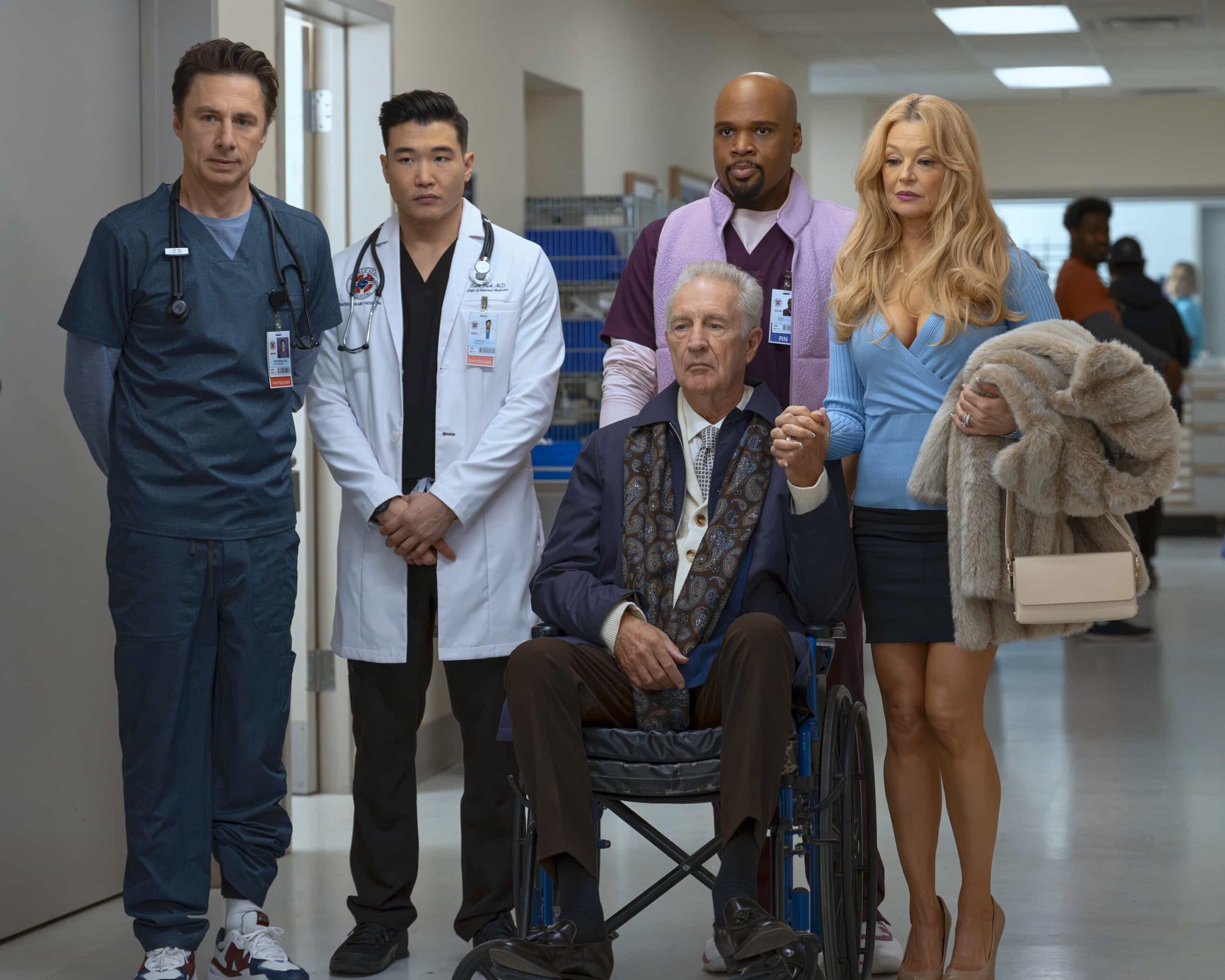 SCRUBS Season 10 Episode 6 Promo - “My V.I.P.” - J.D. and Dr. Park are forced to work together when a member of the hospital board experiences a mysterious health crisis. Turk helps Elliot navigate a newfound romance, while the interns practice vulnerability with patients. WEDNESDAY, MARCH 25 (8:00-8:30 p.m. EDT) on ABC. ((Disney/Darko Sikman) 
ZACH BRAFF, JOEL KIM BOOSTER, GEOFF PIERSON, MICHAEL JAMES SCOTT, CHARLOTTE ROSS