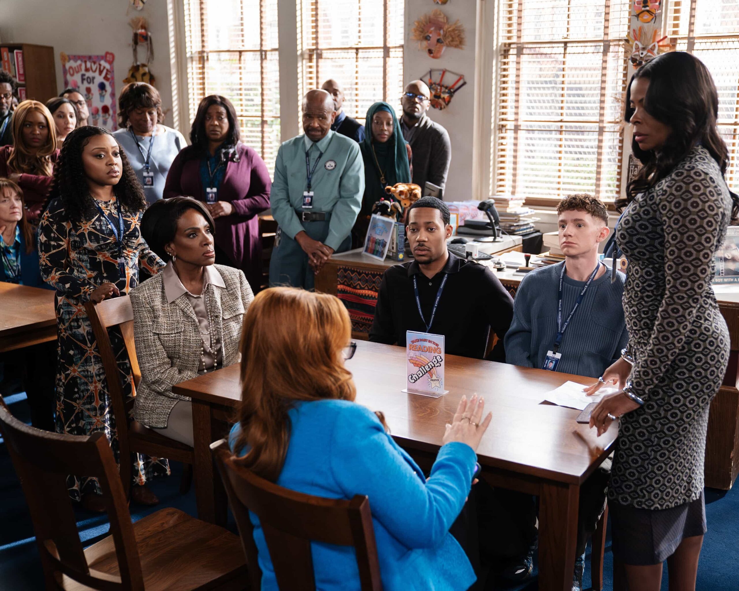 ABBOTT ELEMENTARY - “No Homework” - Ava implements a no-homework policy at Abbott, sparking debate amongst the teachers. WEDNESDAY, MARCH 25 (8:30-9:02 p.m. EDT) on ABC. (Disney/Gilles Mingasson) 
QUINTA BRUNSON, SHERYL LEE RALPH, WILLIAM STANFORD DAVIS, TYLER JAMES WILLIAMS, CHRIS PERFETTI, JANELLE JAMES