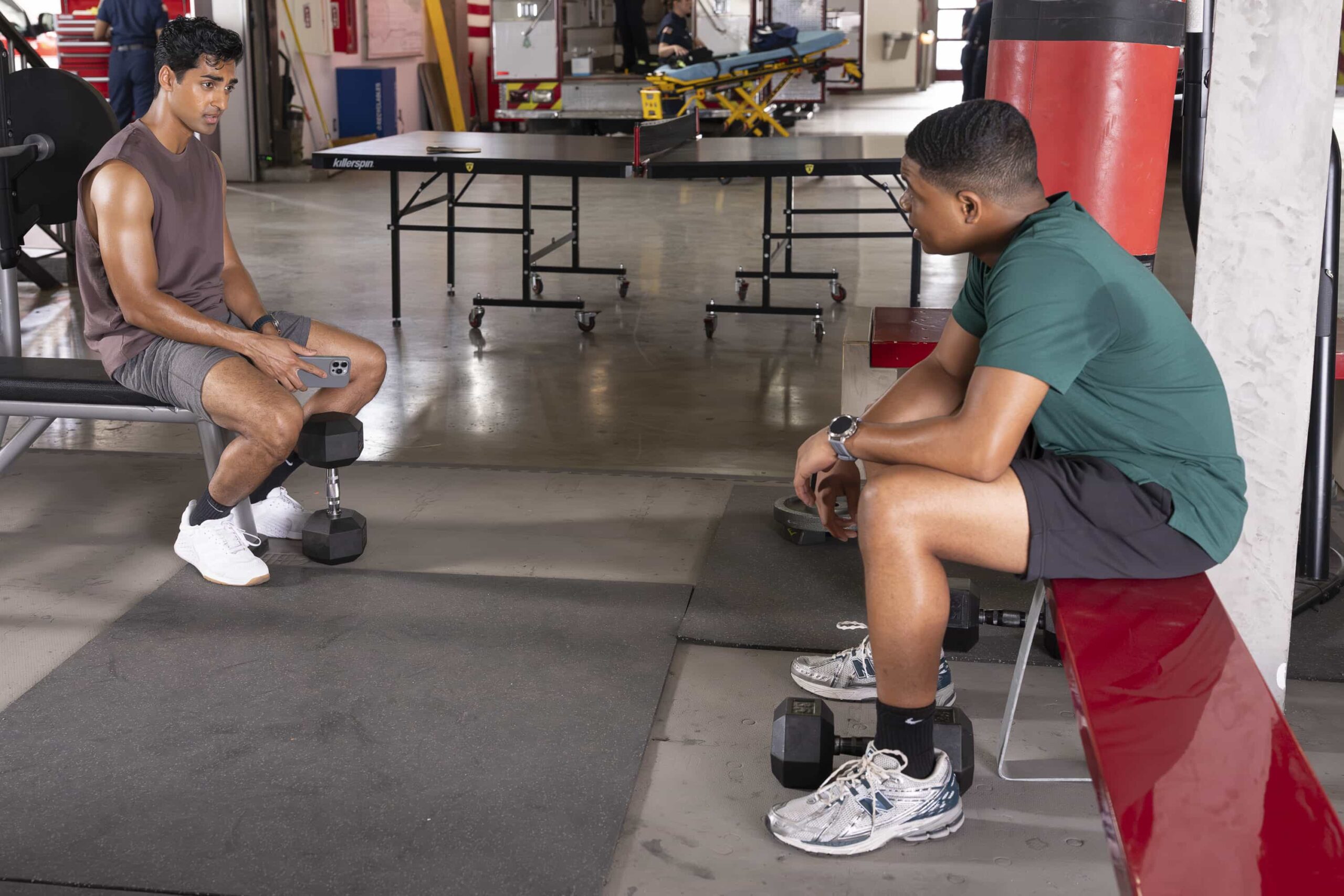 9-1-1 Season 9 Episode 15 - “Pick Your Poison” - Athena is pulled into a mysterious murder investigation when a man arrives at the station to report his own death. Meanwhile, the 118 races to the site of a car crash involving a mother and son. THURSDAY, MARCH 26 (8:00-9:00 p.m. EDT) on ABC.  (Disney/Christopher Willard) 
ANIRUDH PISHARODY, ELIJAH M. COOPER