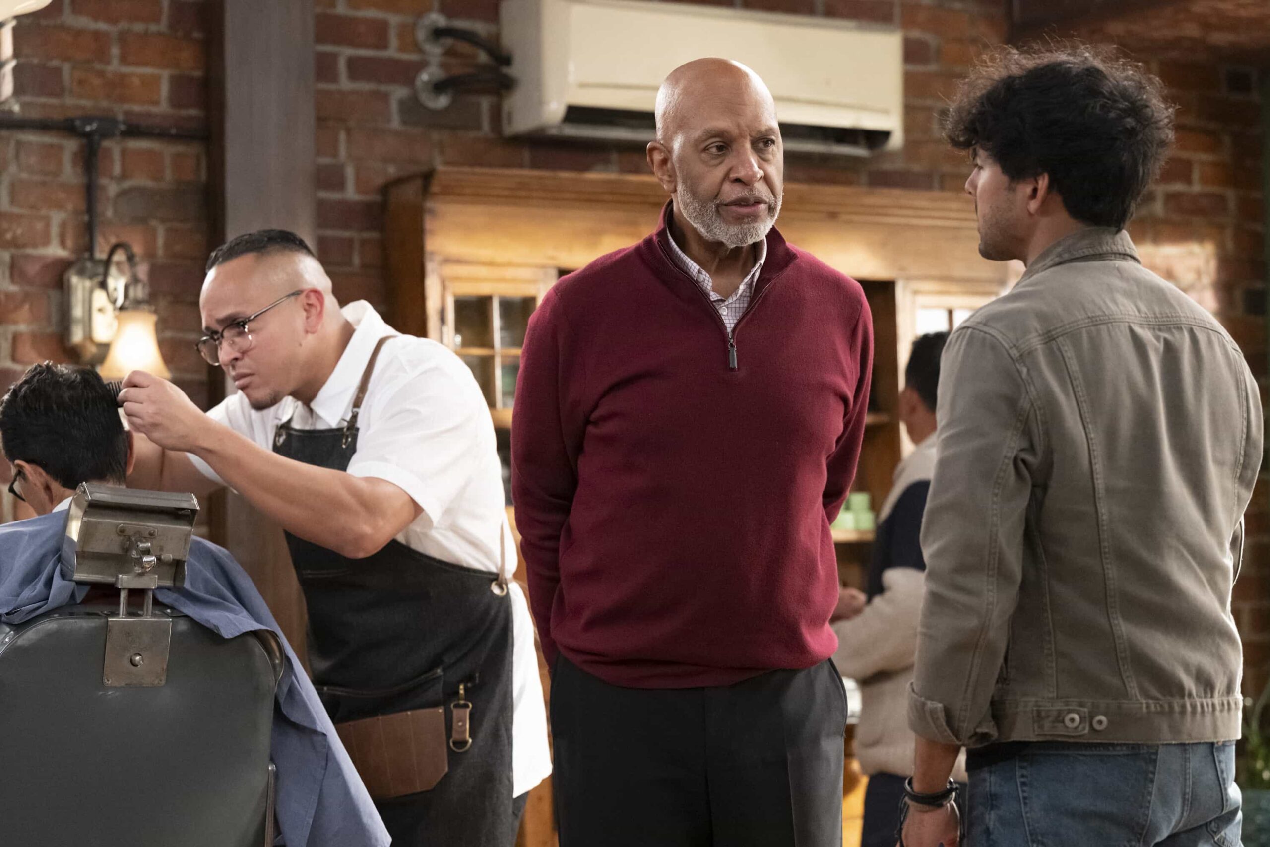 GREY’S ANATOMY Season 22 Episode 15 Photo - “Take Me to the River” - Bailey and Blue are forced to confront the emotional costs of experimental care. Meanwhile, Owen, Teddy, Simone and Dani help out at a busy rural hospital, and Richard attempts to spread information about early prostate screenings to the community. THURSDAY, MARCH 26 (10:00-11:00 p.m. EDT) on ABC. (Disney/Anne Marie Fox) 
JAMES PICKENS JR., NIKO TERHO