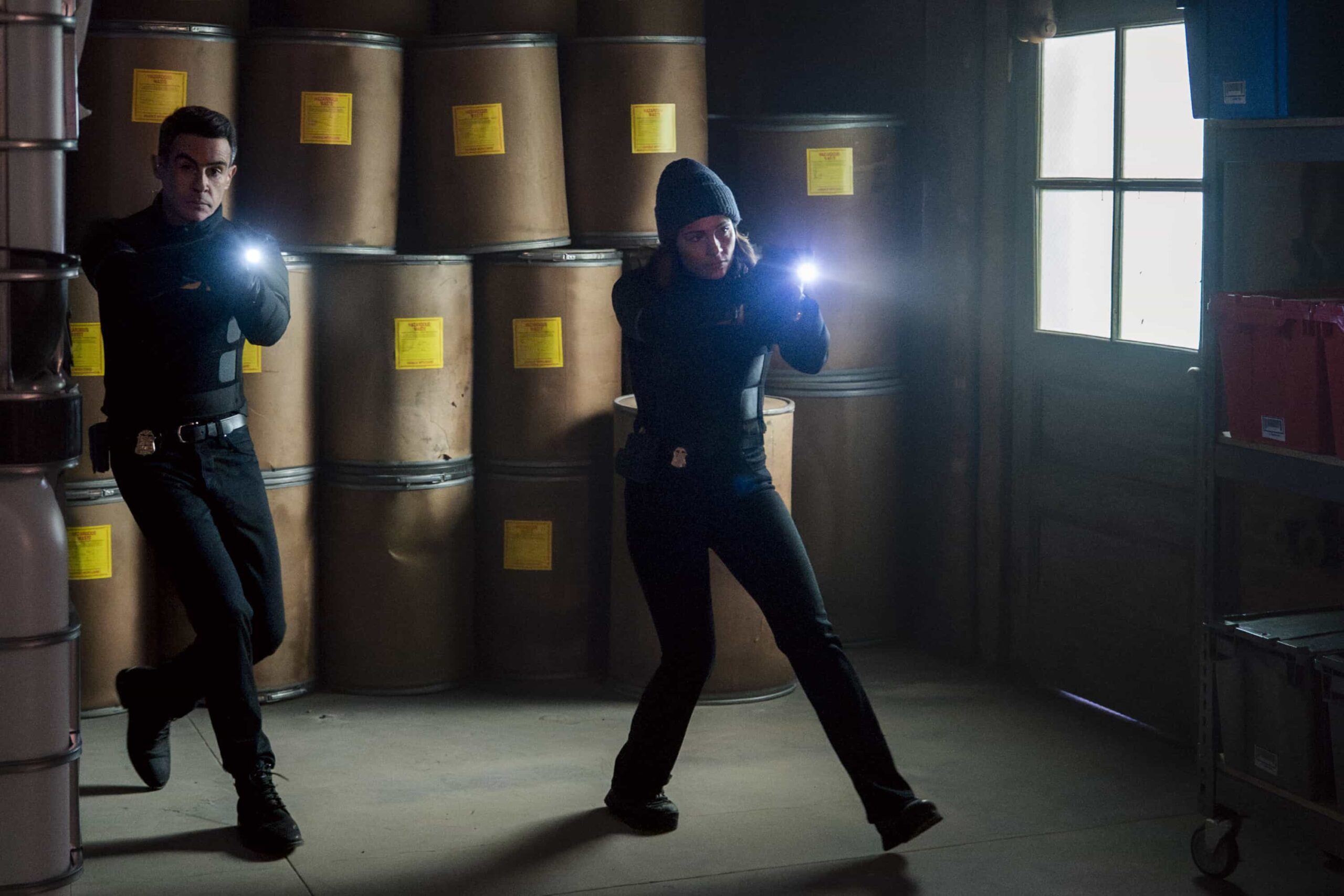 FBI Season 8 Episode 16 - “3 Up, 3 Down” – A double homicide in Brooklyn sets the team after a corrupt longshoreman but they soon discover something sinister has been smuggled into NY. As they race to stop the threat, Isobel enlists the help of CIA\'s Deputy Chief of Station Nikki Reynard (Necar Zadegan), on FBI, Monday, March 30 (9:00-10:00 PM, ET/PT). Pictured (L-R): John Boyd as Special Agent Stuart Scola and Juliana Aidén Martinez as Eva Ramos. Photo: Bennett Raglin/CBS ©2026 CBS Broadcasting, Inc. All Rights Reserved.