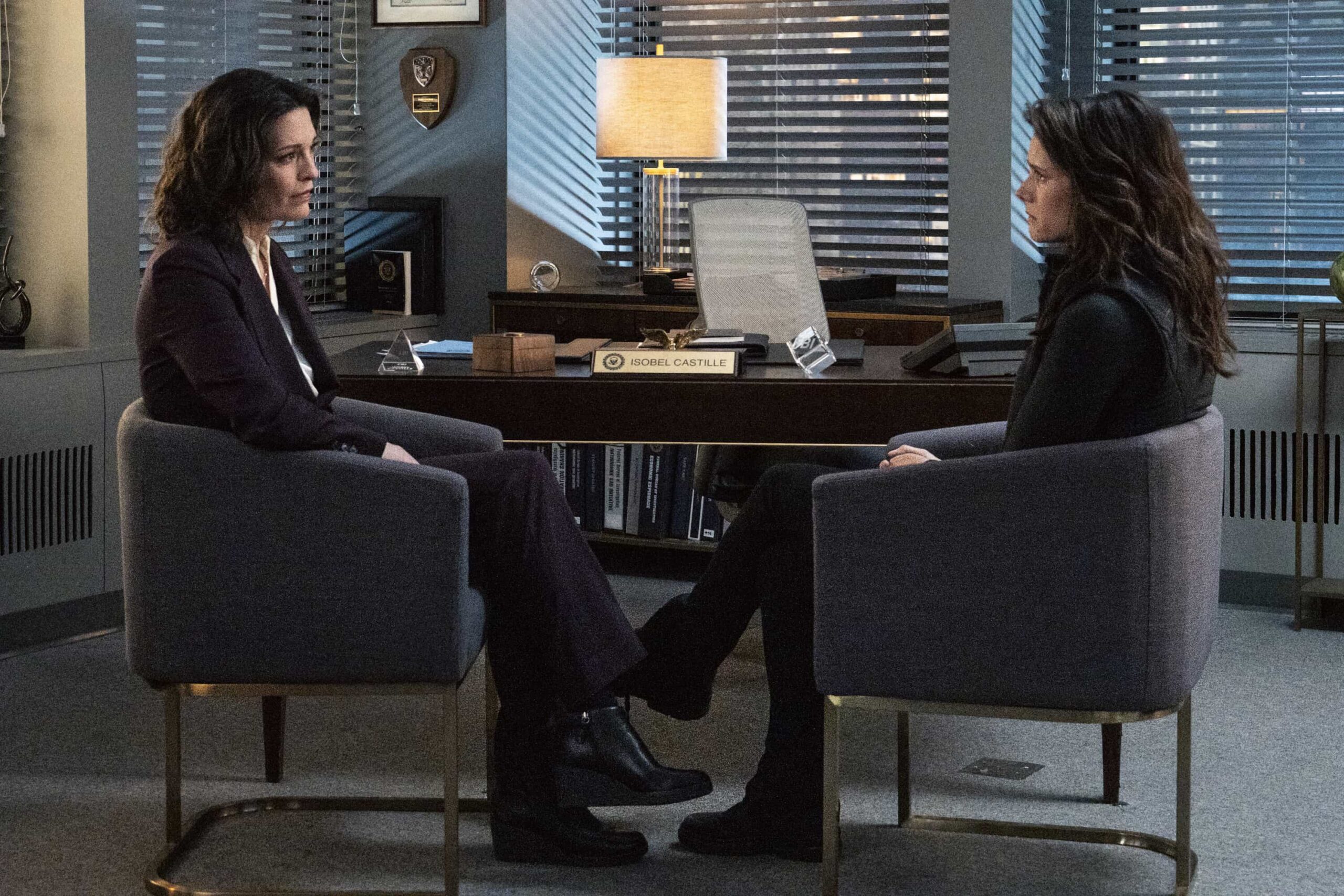 FBI Season 8 Episode 16 - “3 Up, 3 Down” – A double homicide in Brooklyn sets the team after a corrupt longshoreman but they soon discover something sinister has been smuggled into NY. As they race to stop the threat, Isobel enlists the help of CIA\'s Deputy Chief of Station Nikki Reynard (Necar Zadegan), on FBI, Monday, March 30 (9:00-10:00 PM, ET/PT). Pictured (L-R): Alana De La Garza as Special Agent in Charge Isobel Castille and Missy Peregrym as Special Agent Maggie Bell. Photo: Bennett Raglin/CBS ©2026 CBS Broadcasting, Inc. All Rights Reserved.