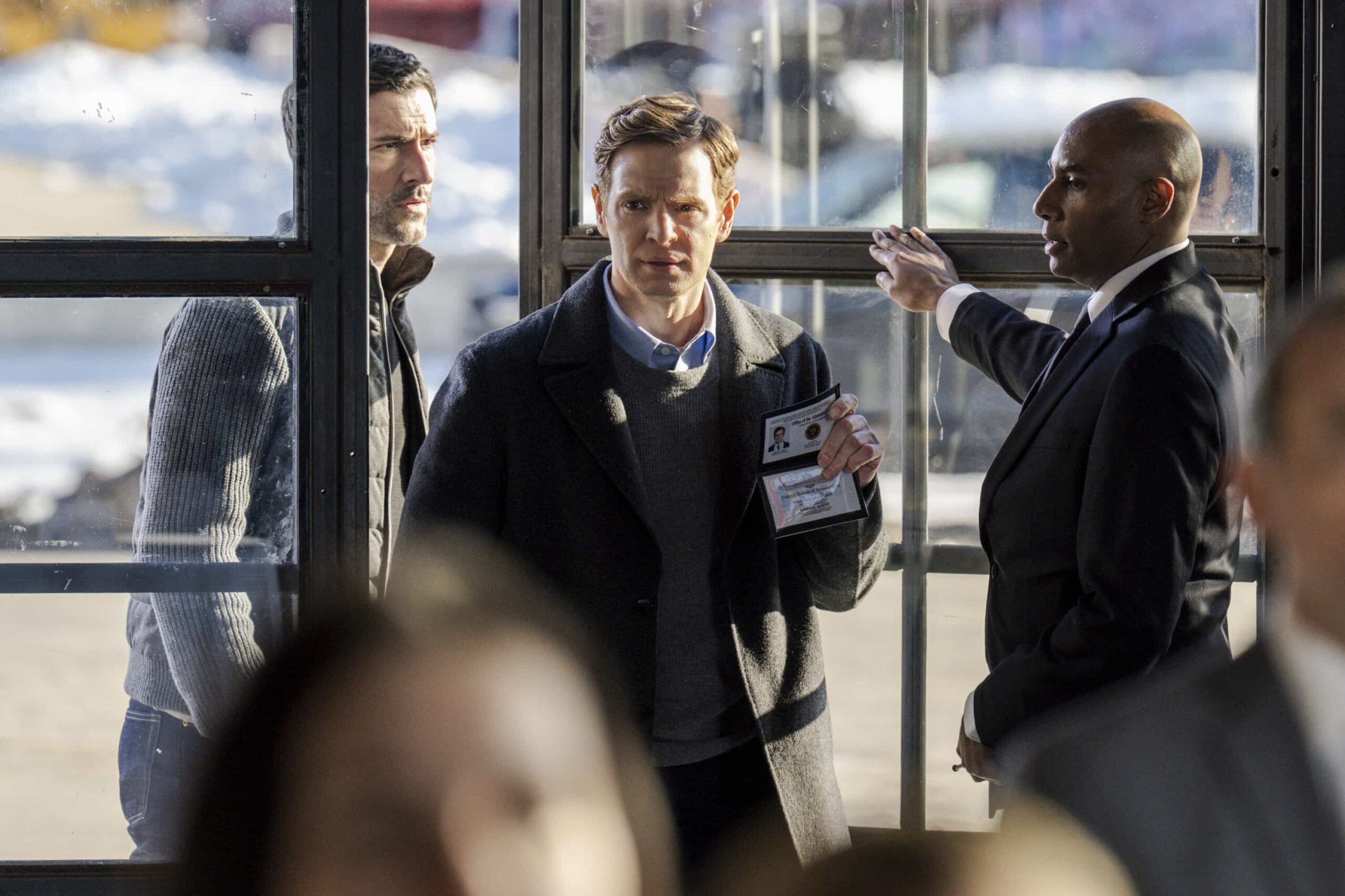 CIA Season 1 Episode 6 Promo "Pledge of Allegiance" -- CBS Original Series CIA, scheduled to air on Monday, March 30 (10:00-11:00 PM, ET/PT).  Pictured (L-R): Tom Ellis as CIA Case Officer Colin Glass and Nick Gehlfuss as Special Agent Bill Goodman. Photo: Mark Schafer/CBS ©2026 CBS Broadcasting, Inc. All Rights Reserved.