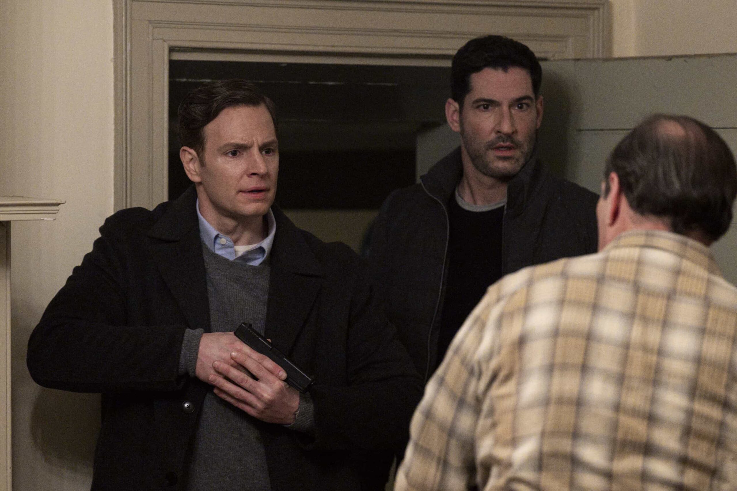 CIA Season 1 Episode 6 "Pledge of Allegiance" -- CBS Original Series CIA, scheduled to air on Monday, March 30 (10:00-11:00 PM, ET/PT).  Pictured (L-R): Nick Gehlfuss as Special Agent Bill Goodman and Tom Ellis as CIA Case Officer Colin Glass. Photo: Mark Schafer/CBS ©2026 CBS Broadcasting, Inc. All Rights Reserved.