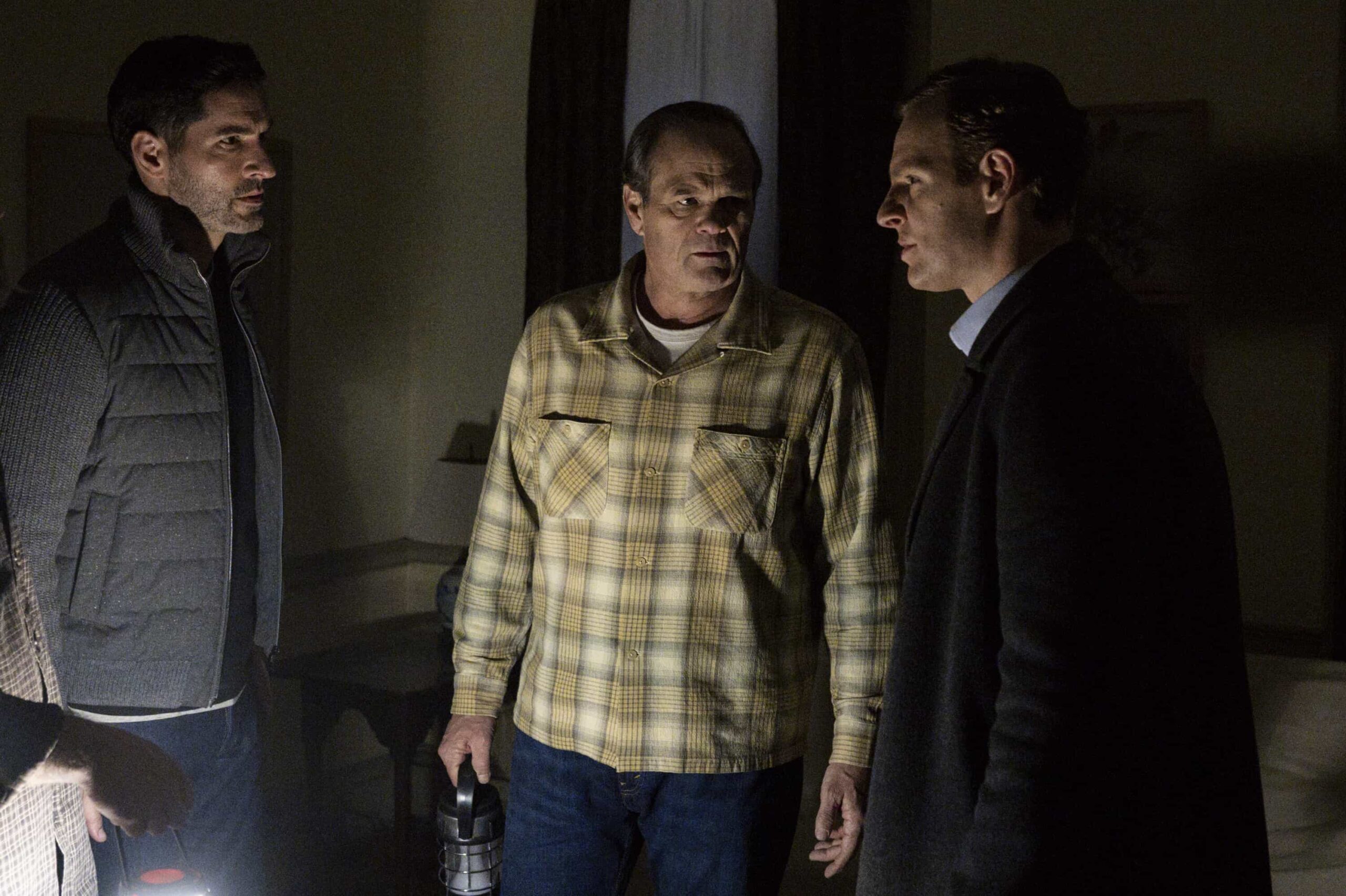 "Pledge of Allegiance" -- CBS Original Series CIA, scheduled to air on Monday, March 30 (10:00-11:00 PM, ET/PT).  Pictured (L-R): Tom Ellis as CIA Case Officer Colin Glass, Chris Bauer as Anthony Graham, and Nick Gehlfuss as Special Agent Bill Goodman. Photo: Mark Schafer/CBS ©2026 CBS Broadcasting, Inc. All Rights Reserved.