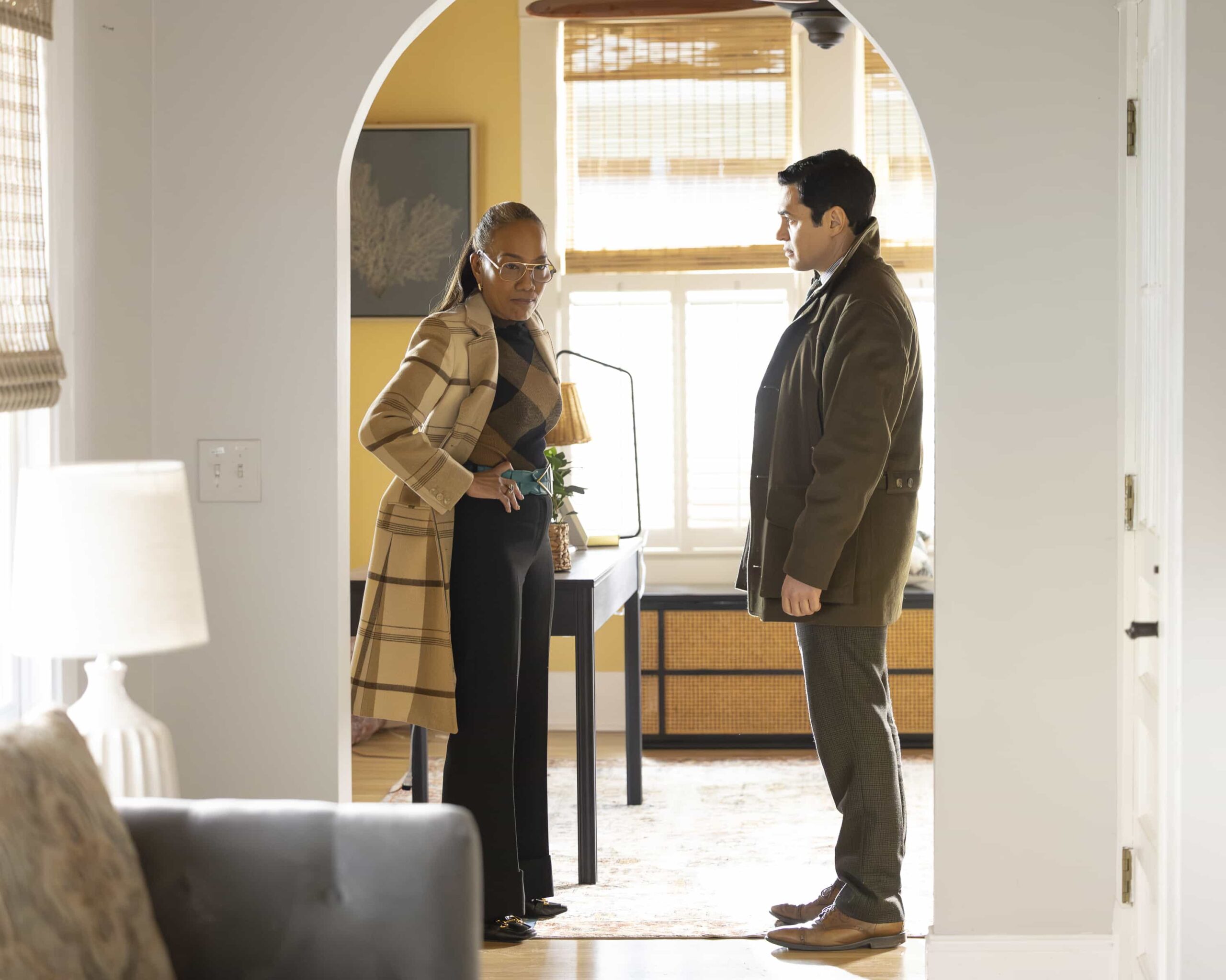 WILL TRENT Season 4 Episode 13 Still - “Did I Screw This Up?” - Amanda seeks help from Will and Faith after her gun is used in a self-defense shooting, and suspicion begins to mount around her. Meanwhile, at a college job fair, Angie and Ormewood encounter a grad student claiming to have psychic visions. TUESDAY, MARCH 31 (8:00-9:00 p.m. EDT) on ABC. (Disney/Matt Miller) 
SONJA SOHN, RAMÓN RODRIGUEZ