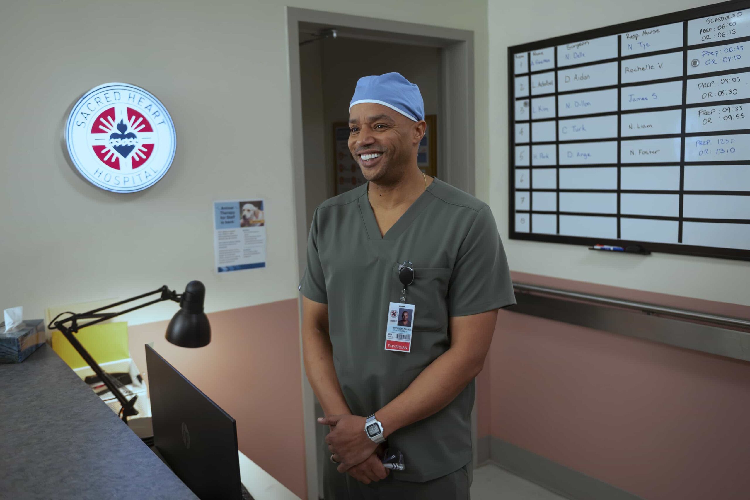 SCRUBS - "My Best Friend's Barbecue" - While J.D. is upset to not be invited to Turk and Carla's annual barbecue, he takes the opportunity to nurture his friendship with Carla at work. Turk teaches the surgical interns how to deliver bad news. WEDNESDAY, APRIL 1 (8:00-8:30 p.m. EDT) on ABC. (Disney/Sergei Bachlakov) 
DONALD FAISON