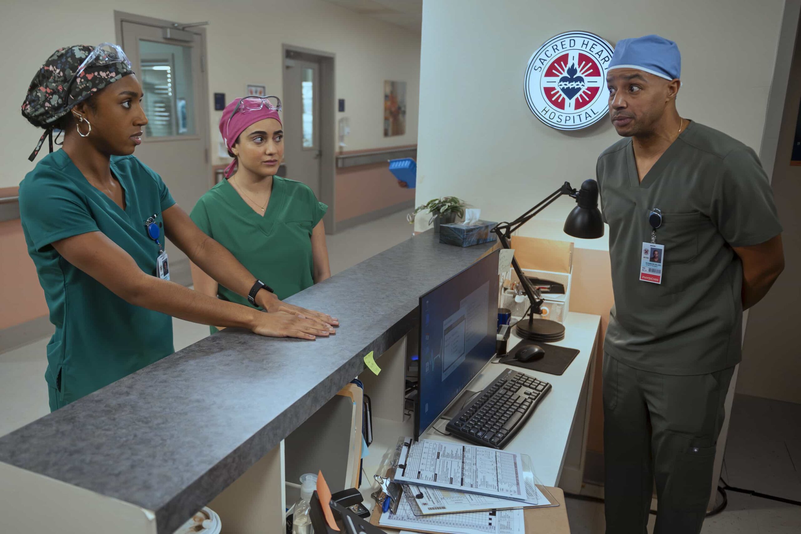 SCRUBS - "My Best Friend's Barbecue" - While J.D. is upset to not be invited to Turk and Carla's annual barbecue, he takes the opportunity to nurture his friendship with Carla at work. Turk teaches the surgical interns how to deliver bad news. WEDNESDAY, APRIL 1 (8:00-8:30 p.m. EDT) on ABC. (Disney/Sergei Bachlakov) 
AMANDA MORROW, LAYLA MOHAMMADI, DONALD FAISON