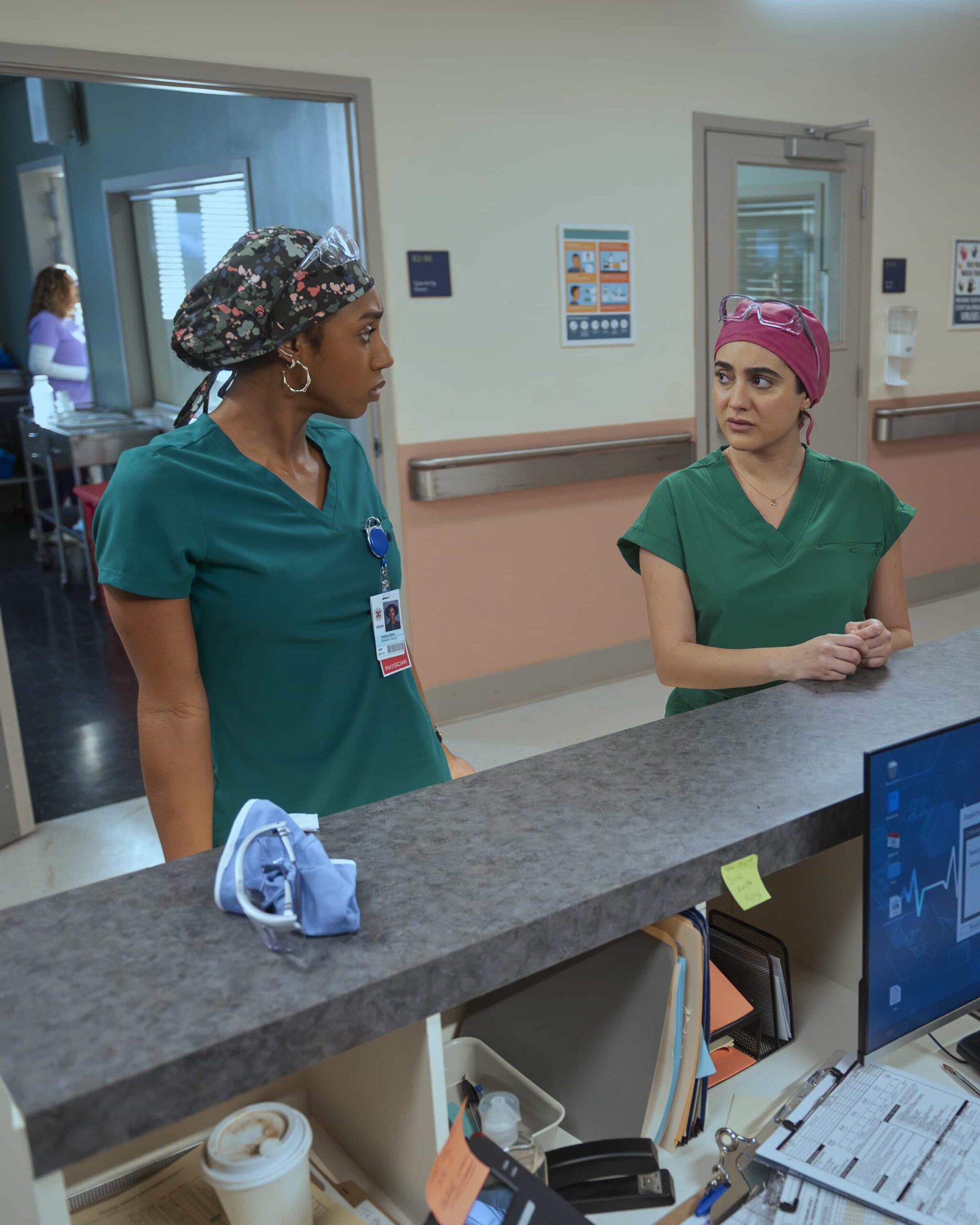 SCRUBS Season 10 Episode 7 - "My Best Friend's Barbecue" - While J.D. is upset to not be invited to Turk and Carla's annual barbecue, he takes the opportunity to nurture his friendship with Carla at work. Turk teaches the surgical interns how to deliver bad news. WEDNESDAY, APRIL 1 (8:00-8:30 p.m. EDT) on ABC. (Disney/Sergei Bachlakov) 
AMANDA MORROW, LAYLA MOHAMMADI