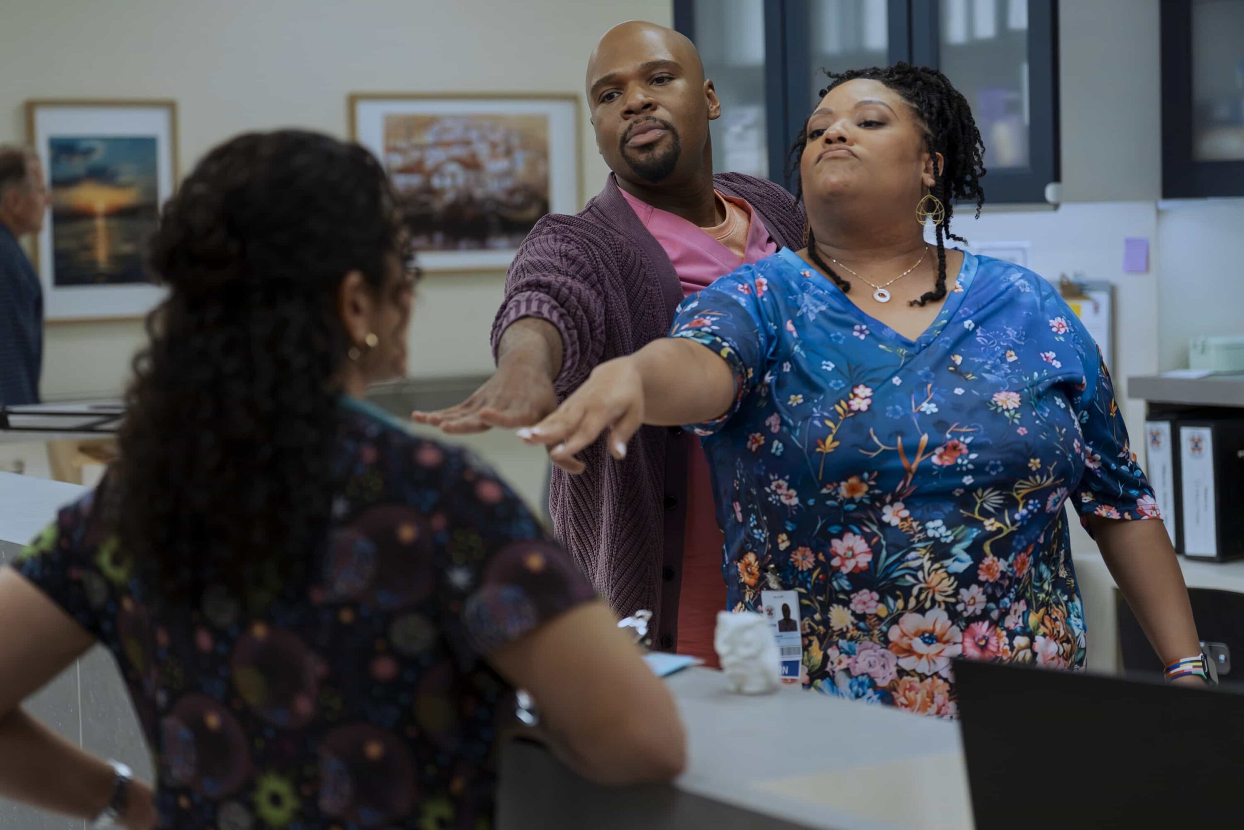 SCRUBS Season 10 Episode 7 Still - "My Best Friend's Barbecue" - While J.D. is upset to not be invited to Turk and Carla's annual barbecue, he takes the opportunity to nurture his friendship with Carla at work. Turk teaches the surgical interns how to deliver bad news. WEDNESDAY, APRIL 1 (8:00-8:30 p.m. EDT) on ABC. (Disney/Darko Sikman) 
MICHAEL JAMES SCOTT, X MAYO