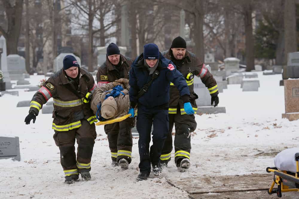 CHICAGO FIRE Season 14 Episode 16 Picture -- "Firehouse 66" Episode 1416 -- Pictured: (l-r) Anthony Ferraris as Tony, Randy Flagler as Capp, Joe Minoso as Cruz -- (Photo by: Peter Gordon/NBC)