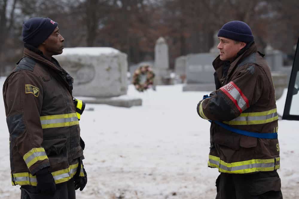 CHICAGO FIRE -- "Firehouse 66" Episode 1416 -- Pictured: (l-r) Rob Morgan as Hopkins, Taylor Kinney as Severide -- (Photo by: Peter Gordon/NBC)