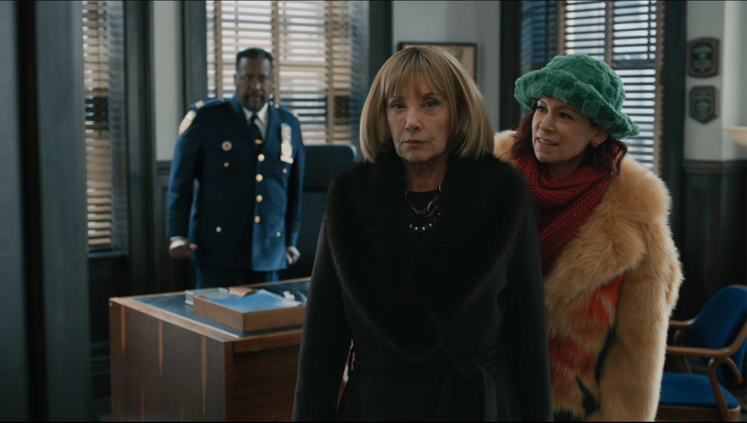 “Deadutante” - After a powerful patriarch is stabbed with a sword at New York’s most exclusive debutante ball, Elsbeth must engage in hand in glove combat with the imperious ball director (J. Smith Cameron), on ELSBETH, Thursday, April 2 (10:00-11:00 PM, ET/PT) on the CBS Television Network and streaming on Paramount+    Pictured (L-R):  Wendell Pierce as Captain Wagner , J. Smith-Cameron as Isadora "Izzy" Lancaster and Carrie Preston as Elsbeth Tascioni  Photo: CBS ©2026 CBS Broadcasting, Inc. All Rights Reserved. Highest quality screengrab available.