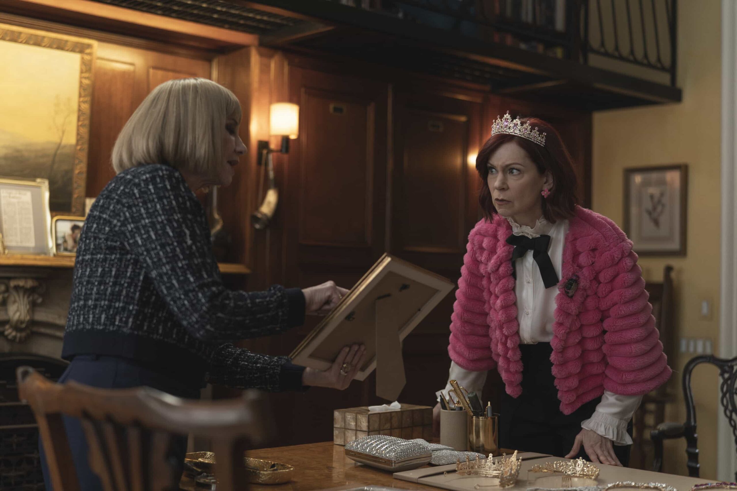 “Deadutante” - After a powerful patriarch is stabbed with a sword at New York’s most exclusive debutante ball, Elsbeth must engage in hand in glove combat with the imperious ball director (J. Smith Cameron), on ELSBETH, Thursday, April 2 (10:00-11:00 PM, ET/PT) on the CBS Television Network and streaming on Paramount+ Pictured L to R: J. Smith-Cameron as Isadora "Izzy" Lancaster and Carrie Preston as Elsbeth Tascioni. Photo: Michael Parmelee/CBS ©2026 CBS Broadcasting, Inc. All Rights Reserved.