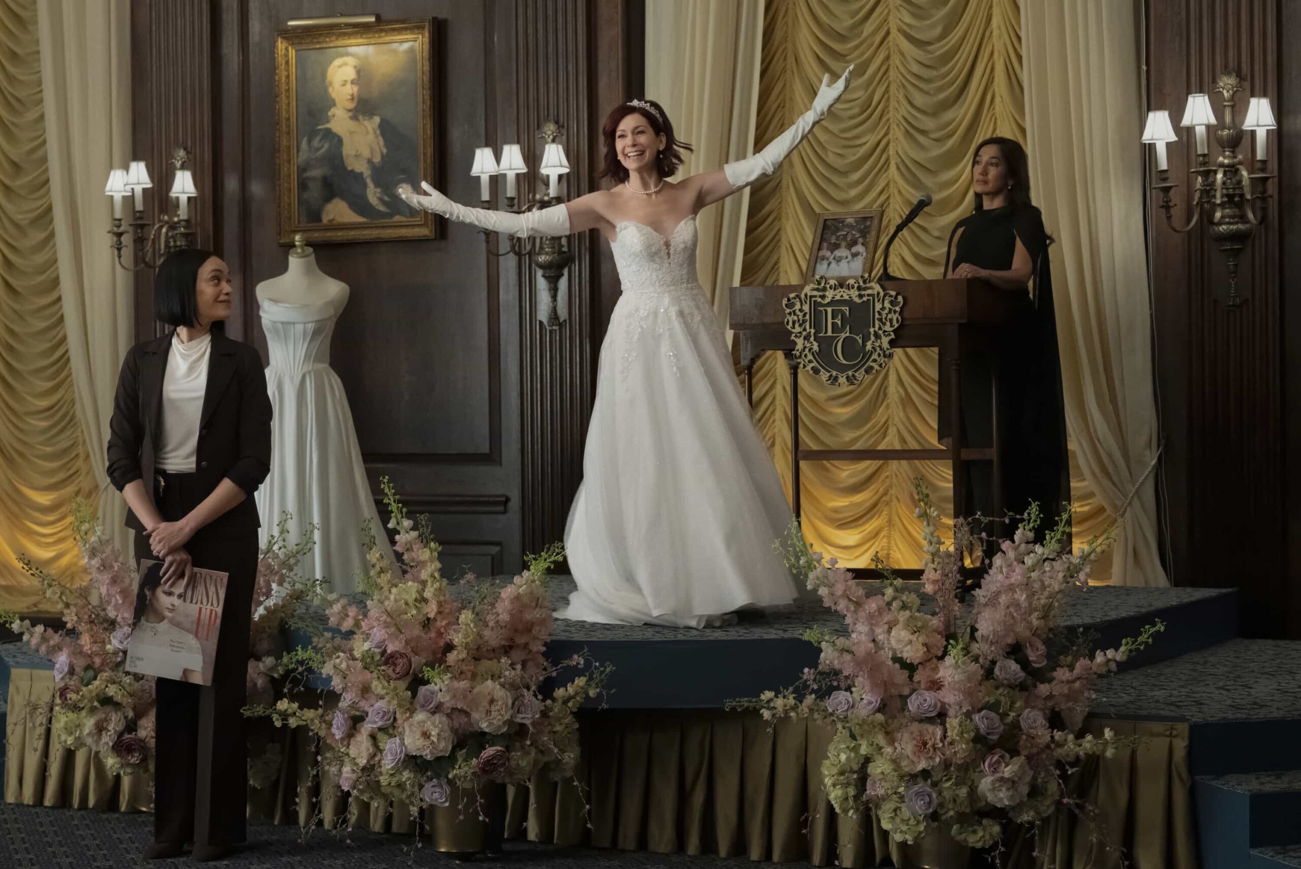 Elsbeth Season 3 Episode 14 “Deadutante” - After a powerful patriarch is stabbed with a sword at New York’s most exclusive debutante ball, Elsbeth must engage in hand in glove combat with the imperious ball director (J. Smith Cameron), on ELSBETH, Thursday, April 2 (10:00-11:00 PM, ET/PT) on the CBS Television Network and streaming on Paramount+ Photo: Jojo whilden/CBS ©2026 CBS Broadcasting, Inc. All Rights Reserved.